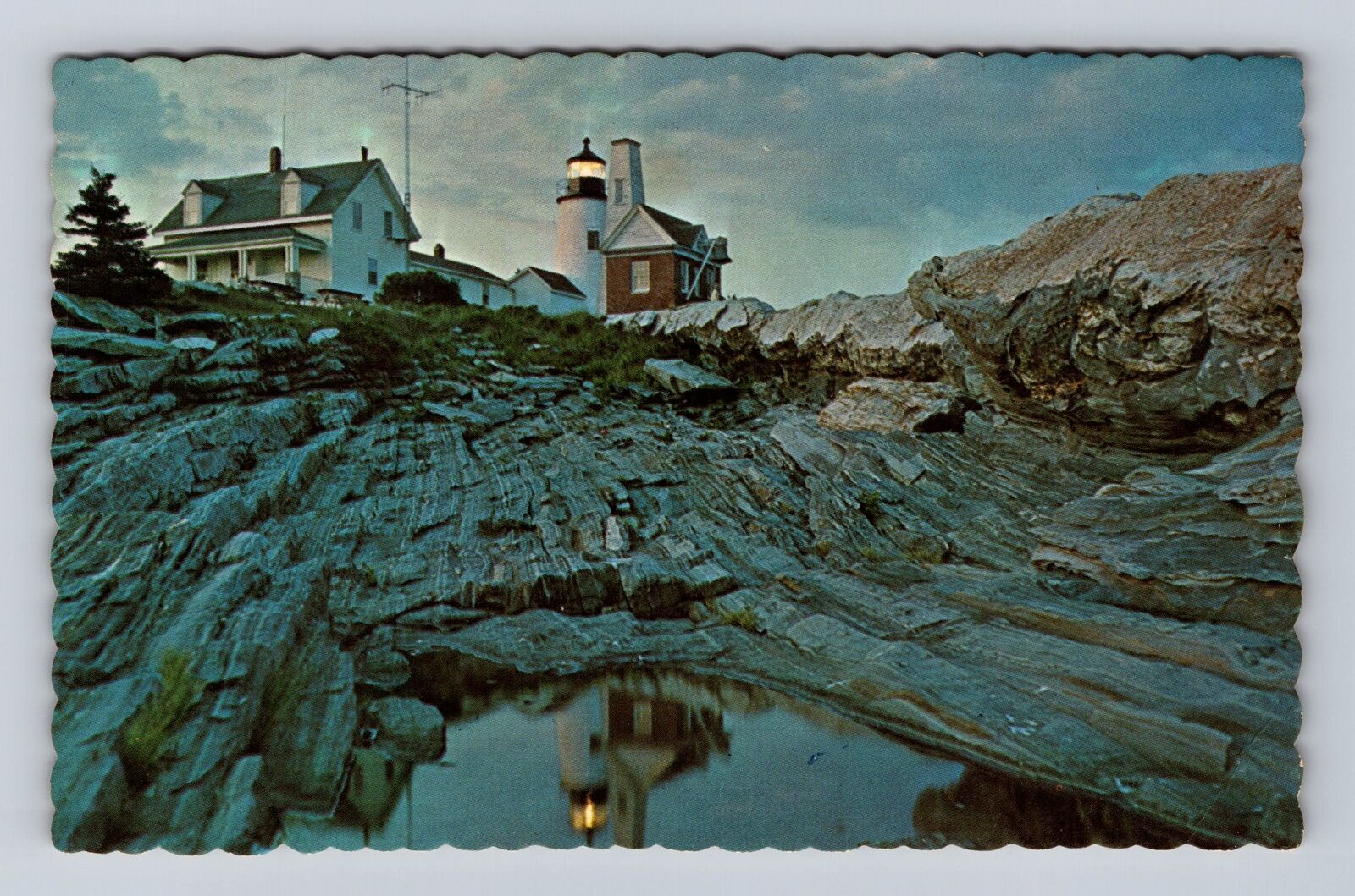 New Harbor ME-Maine, Pemaquid Point Light House at Duck, Vintage Postcard