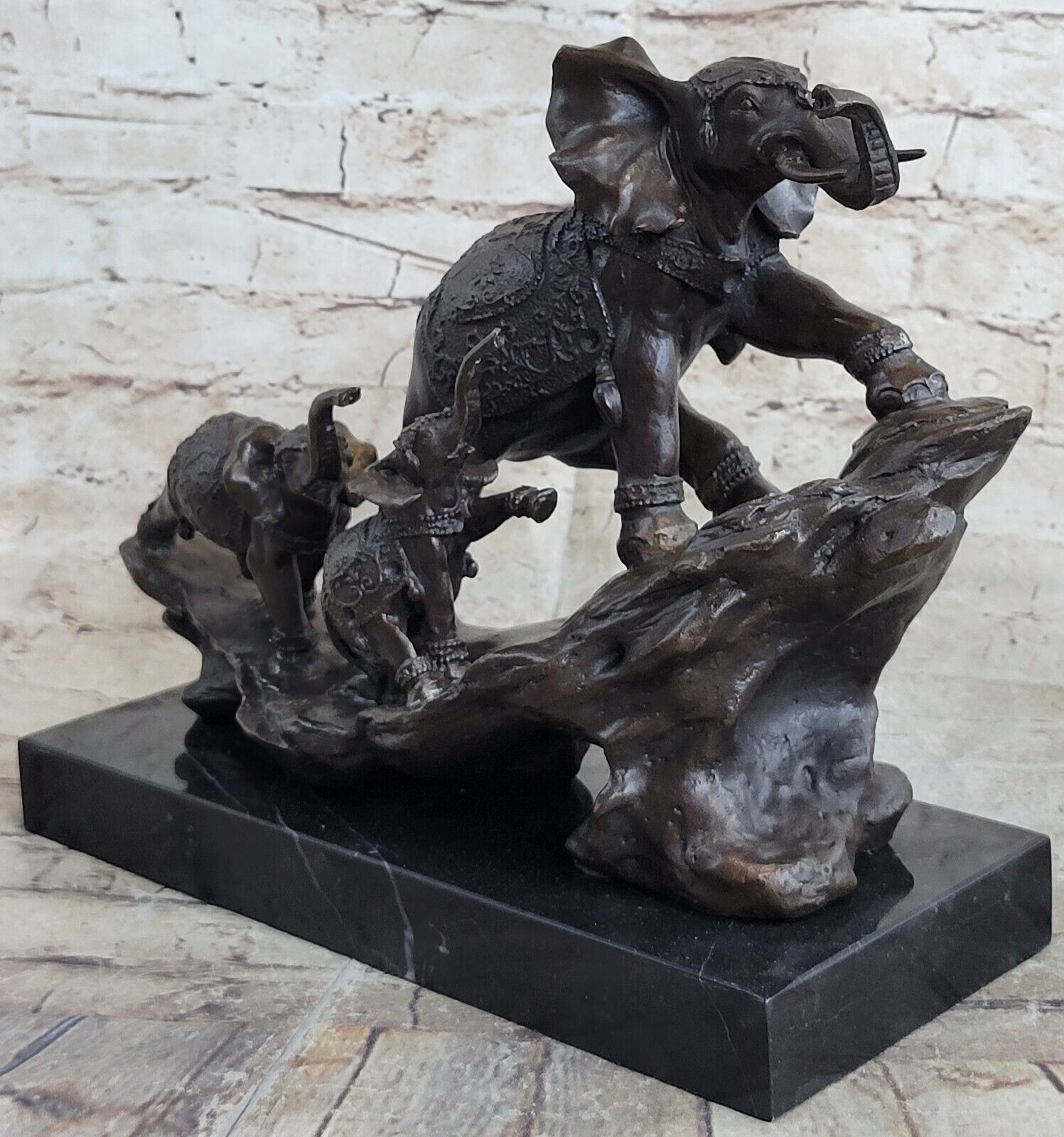 Solid Bronze Metal Statue Base Elephant Pack Safari Sculpture Home Artwork Deal