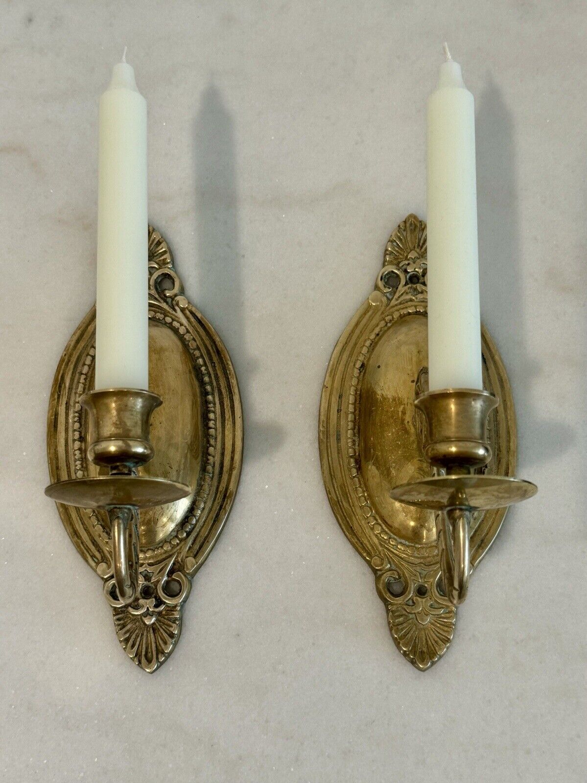 Vintage Pair Of Brass Candle Wall Sconces. 