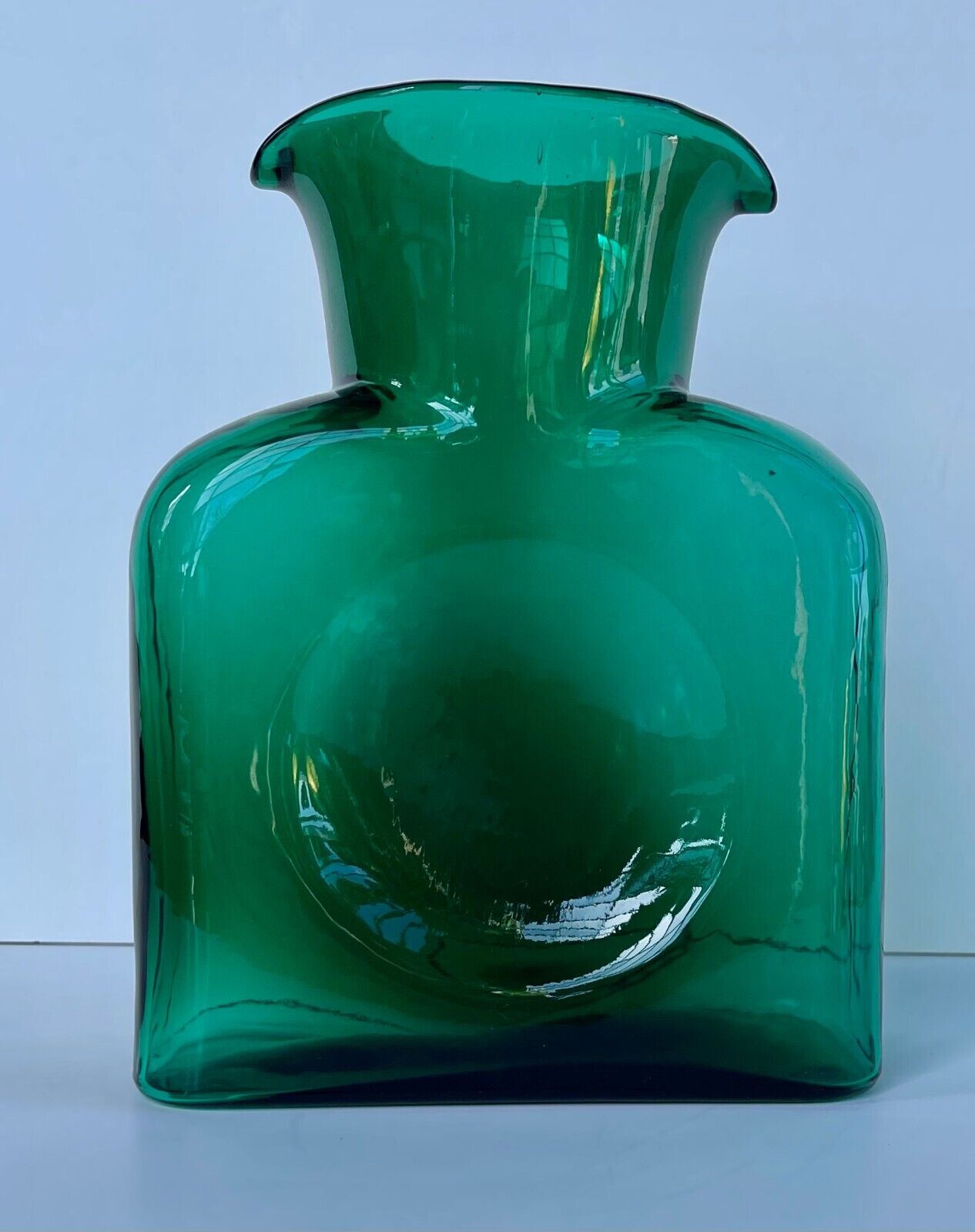 Vintage Blenko Glass 384 Double Spout Emerald? Green Pitcher Carafe Water