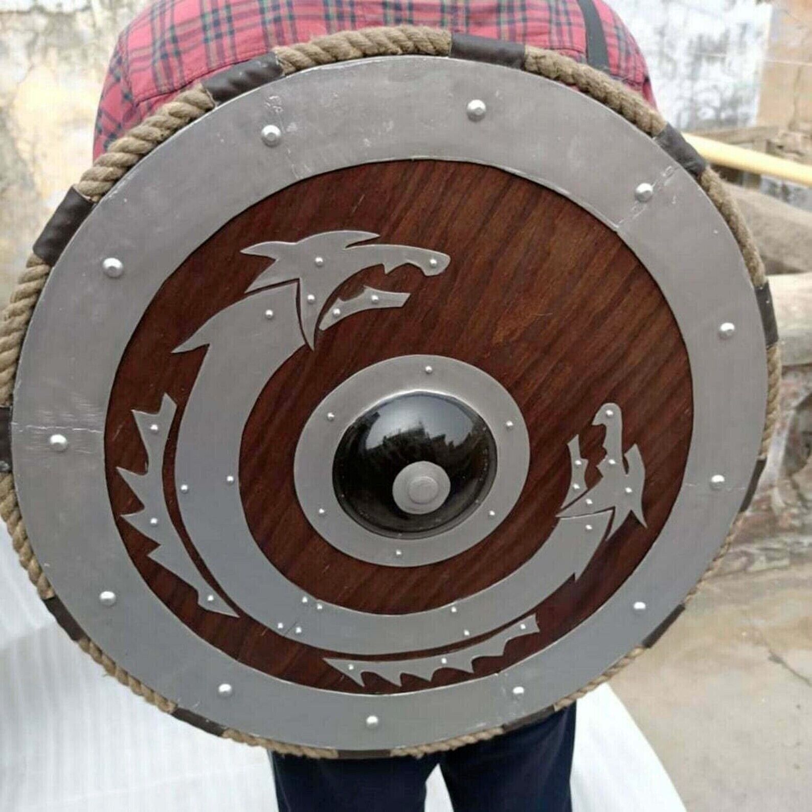 Medieval Heavy Viking Dragon Shield Wooden Antique Battle Ready Gift Item