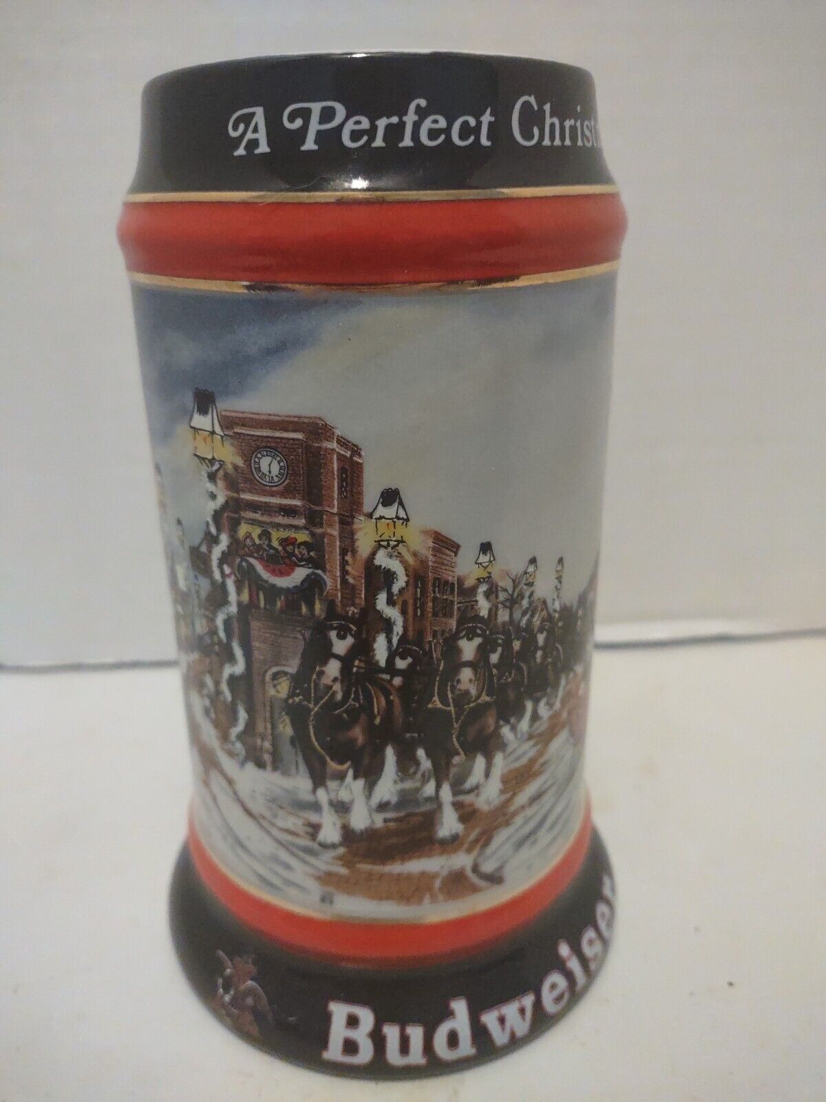 1992 Anheuser Busch Budweiser Holiday Christmas Beer Stein Clydesdales