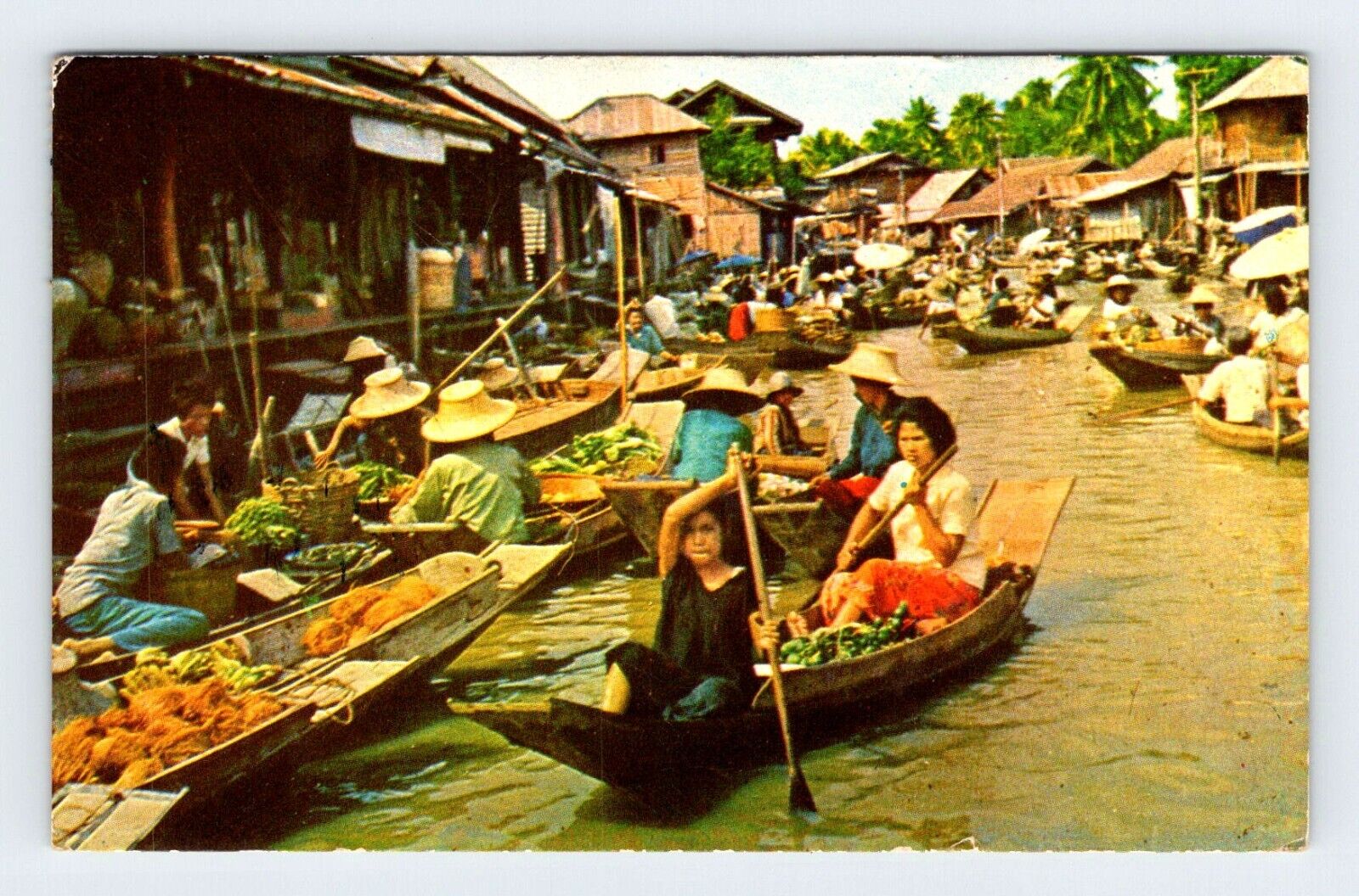 Floating Market Dhornburi Thailand Vintage Postcard 5A7