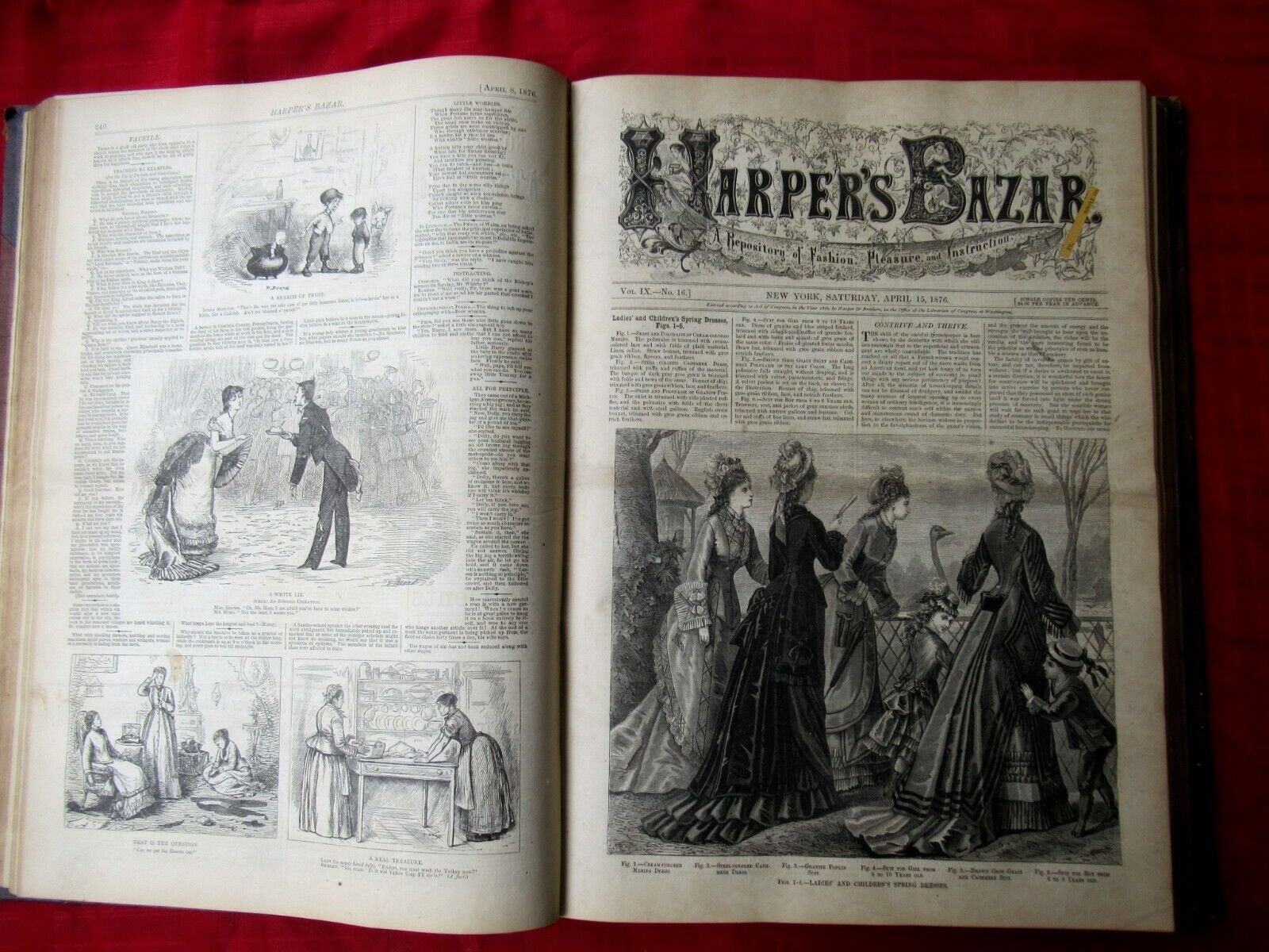 1876 Harpers Bazar Weekly Fashion Womens Newspaper RARE Bound Volume