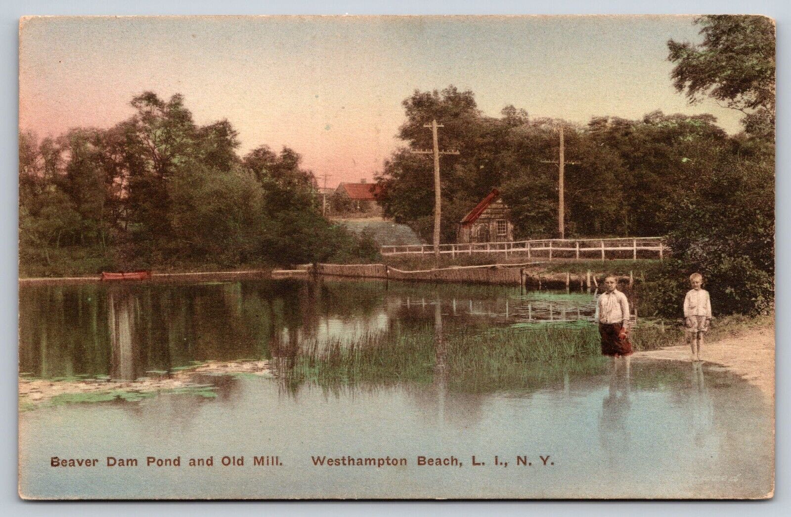Postcard New York Long Island Westhampton Beach Beaver Dam Pond & Old Mill 6H