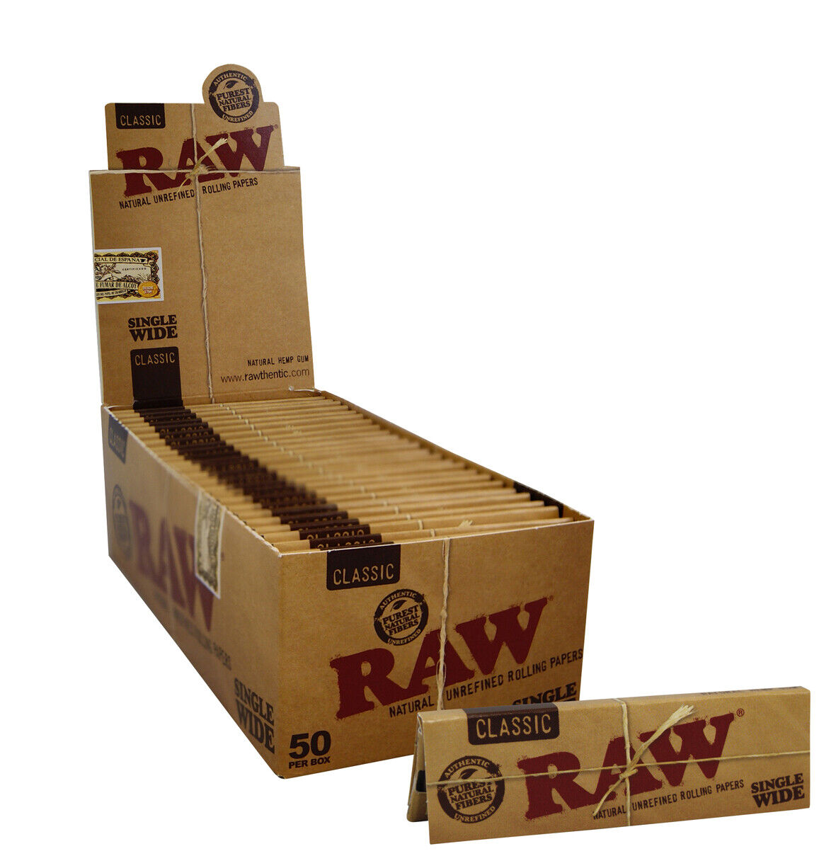 1 Box (50x) RAW Classic Regular Single Wide Short Leaves Unbleached Papers