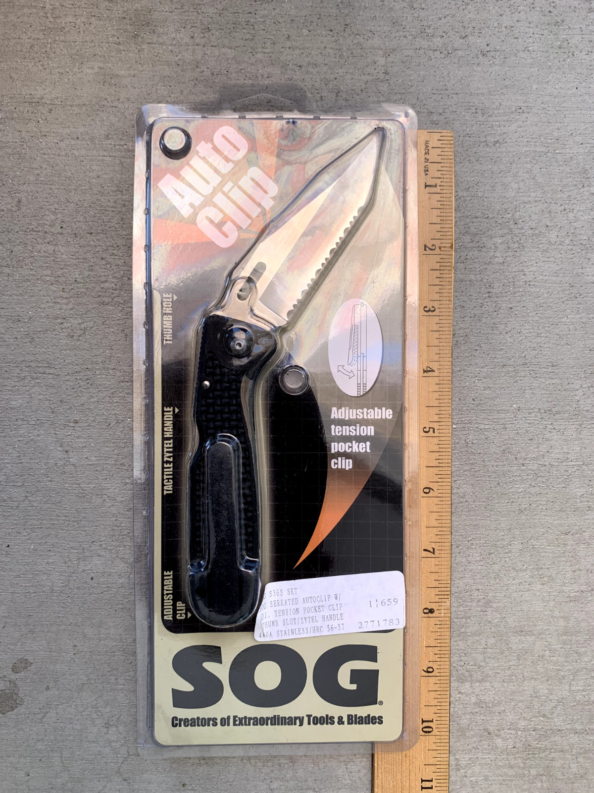 New Rare SOG AUTOCLIP S36S Manual Open Folding Knives Tanto Serrated Made in USA