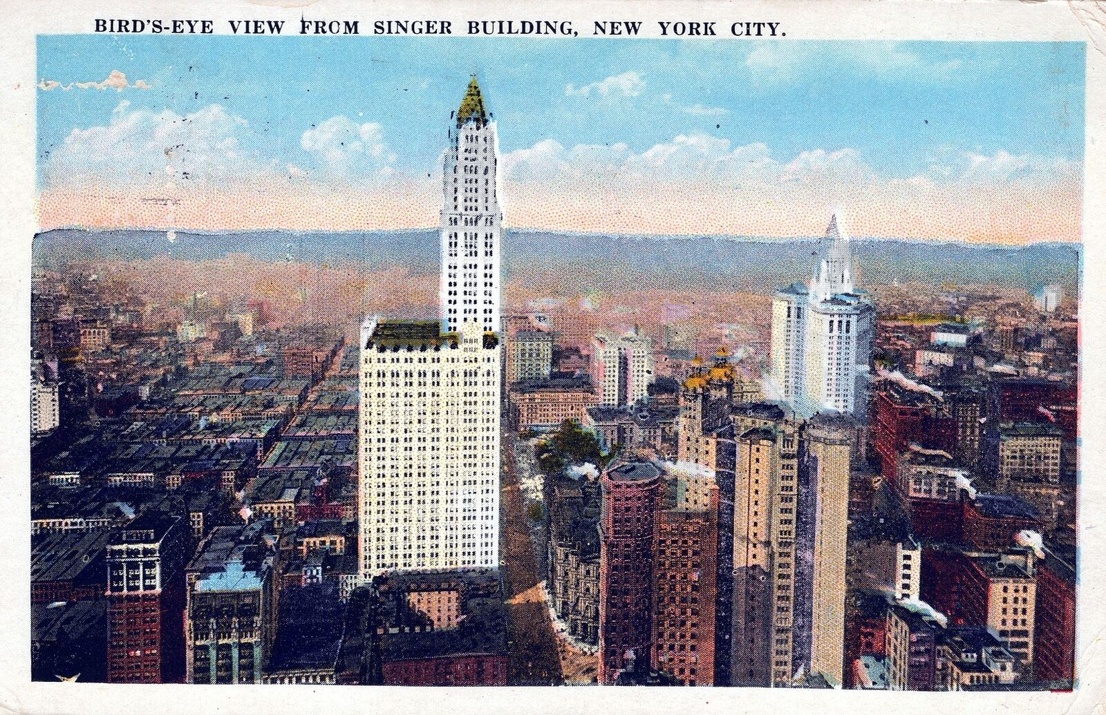 NEW YORK CITY - Birdseye View From Singer Building Postcard - 1922