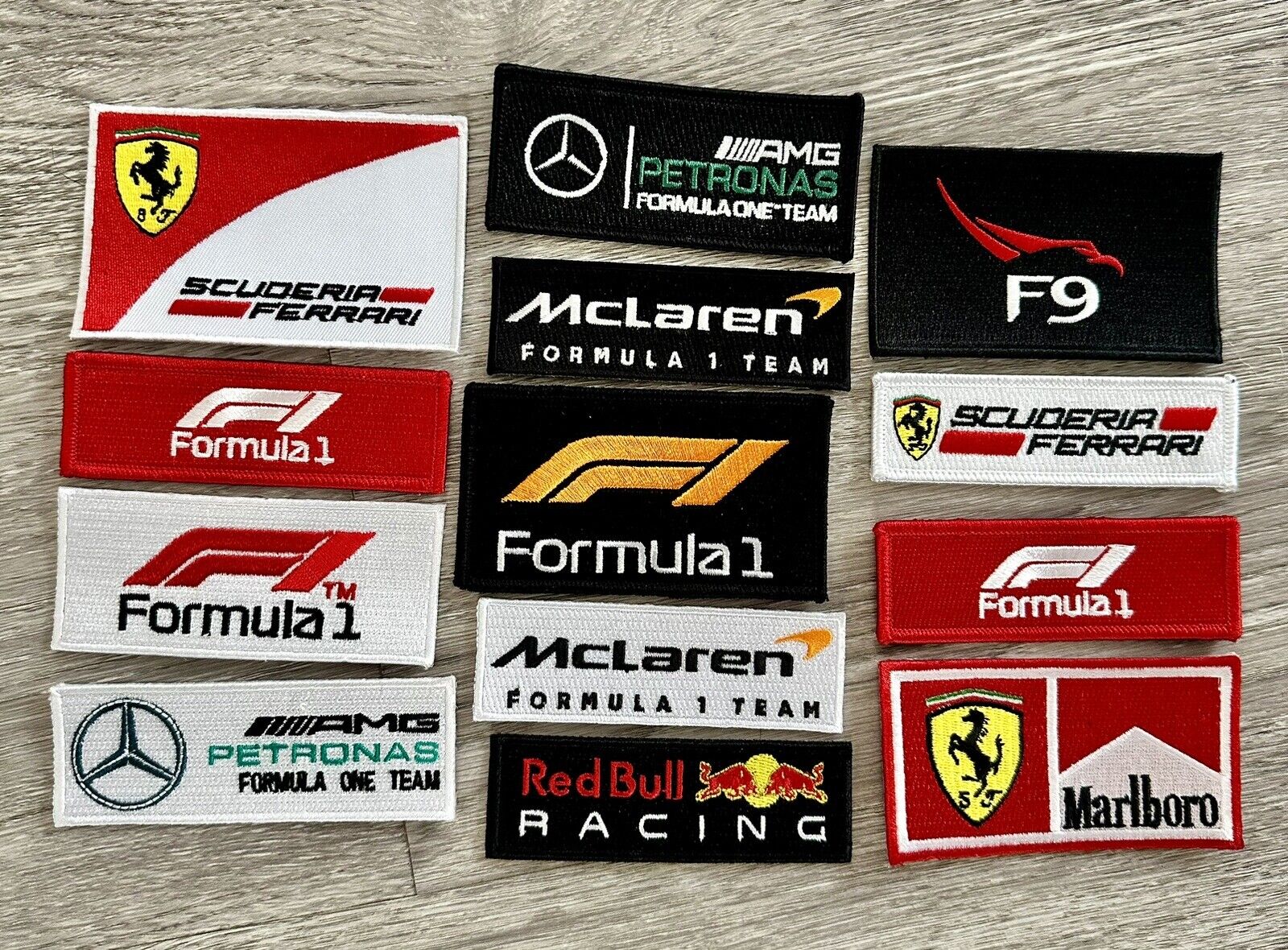 FORMULA RACING 13 PATCH PACK F1 RACING IRON ON SEW ON 3” H X 3” L