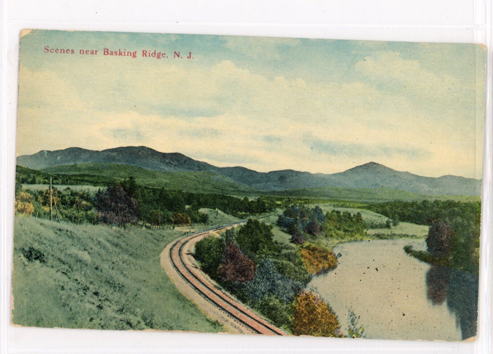 Railroad Tracks, River, Basking Ridge, Somerset Co, NJ vintage ca. 1910 postcard