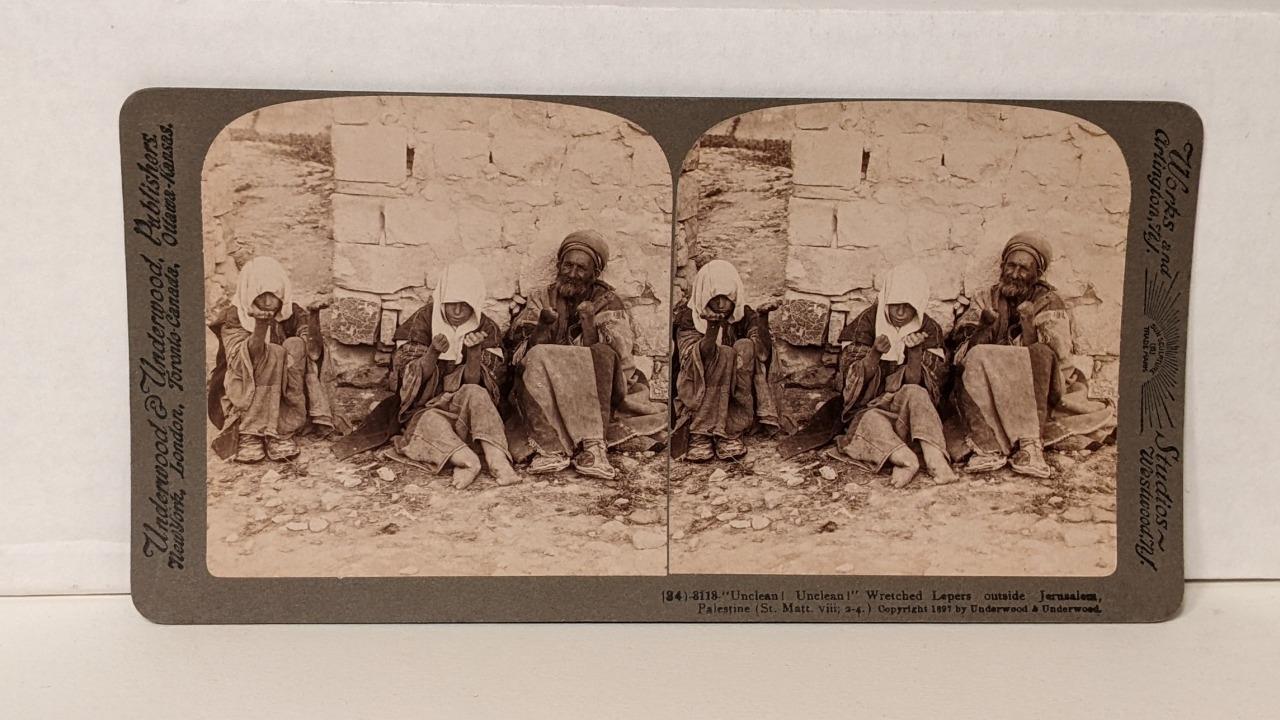 a085, U & U, Stereoview, Unclean Wretched Leapers, Jerusalem (34)-3113, 1897