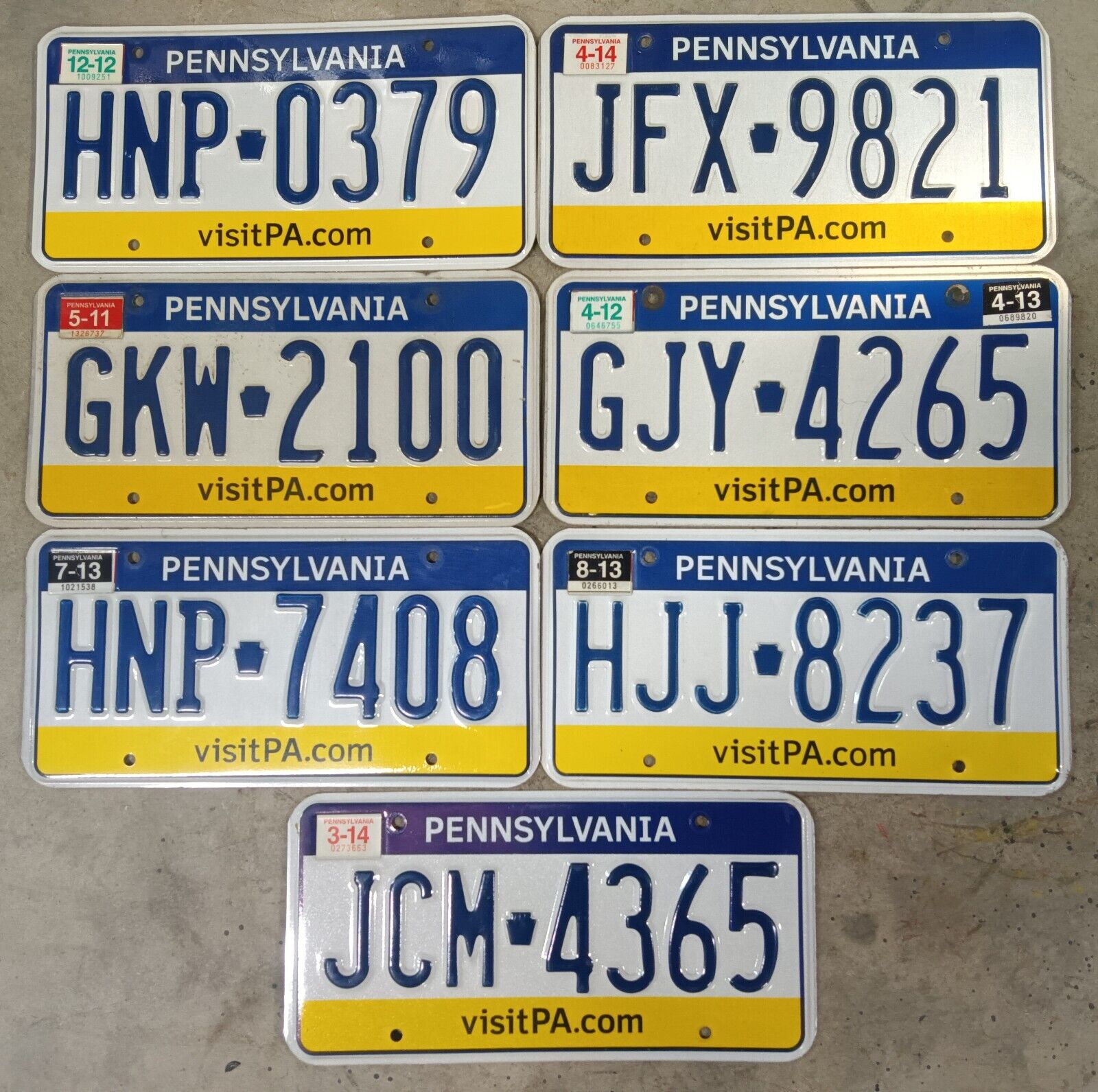 2016 Pennsylvania License Plate Lot Of 7