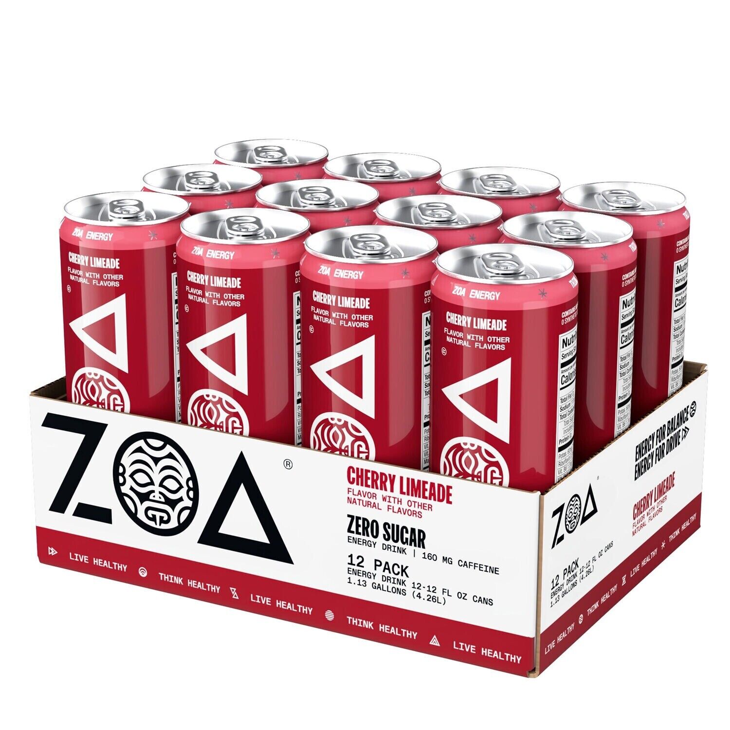 ZOA Energy Drink, Cherry Limeade, Zero Sugar, 12 Fl Oz (Pack of 11)
