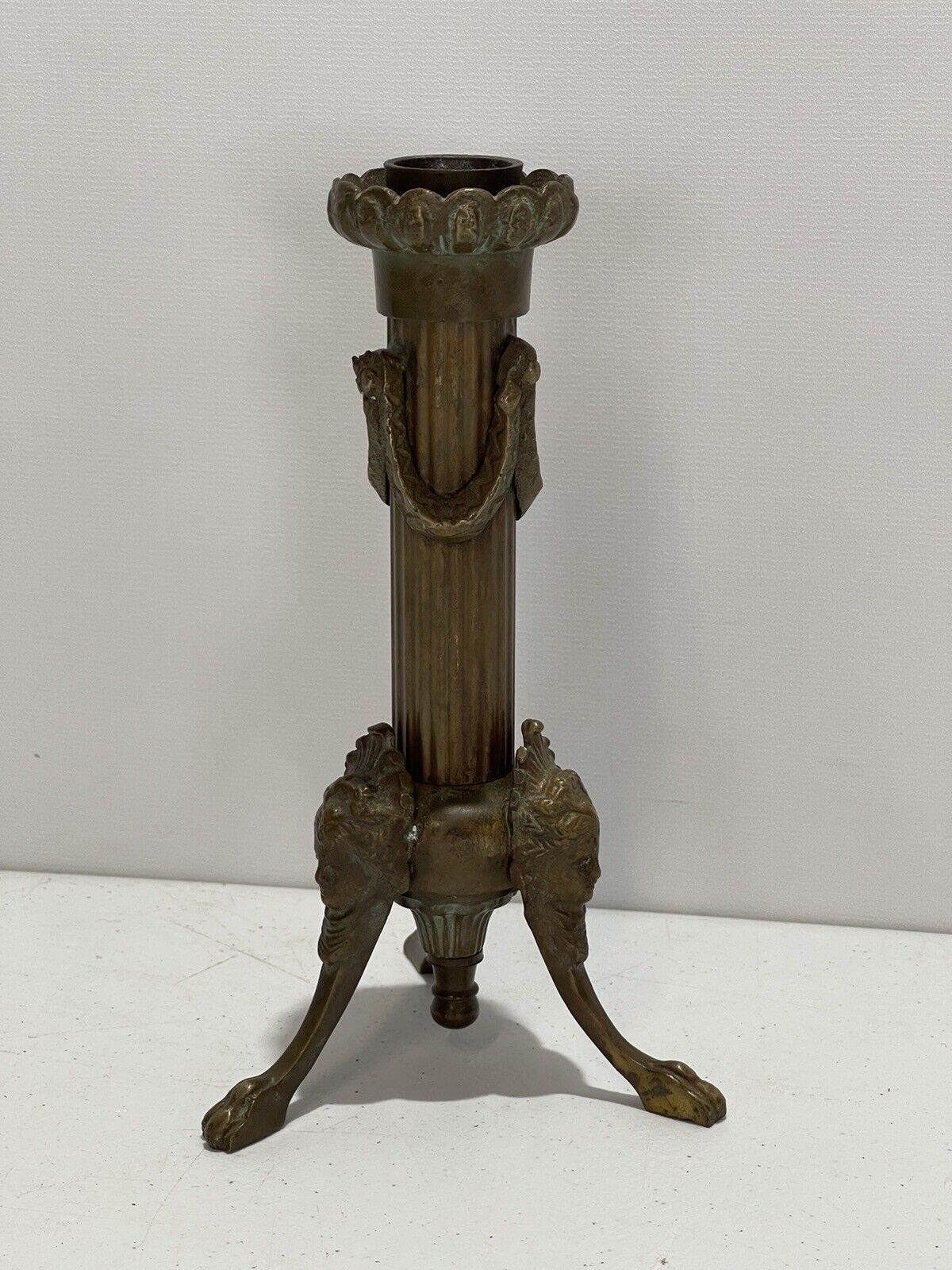 ANTIQUE BRONZE FRENCH EMPIRE STYLE CANDLESTICK CANDLE HOLDER