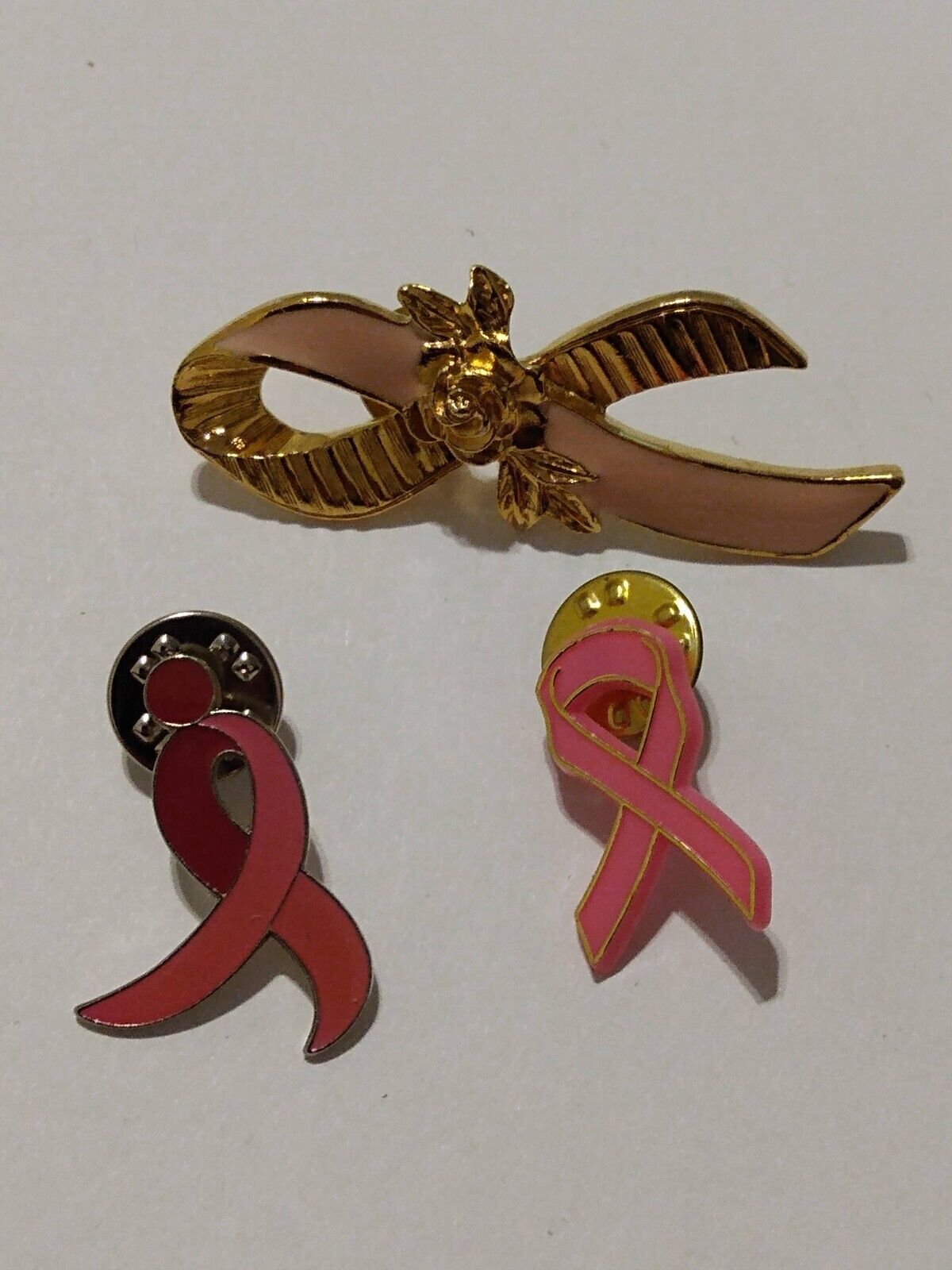 3 Pink Ribbon Breast Cancer Awareness Lapel Pins