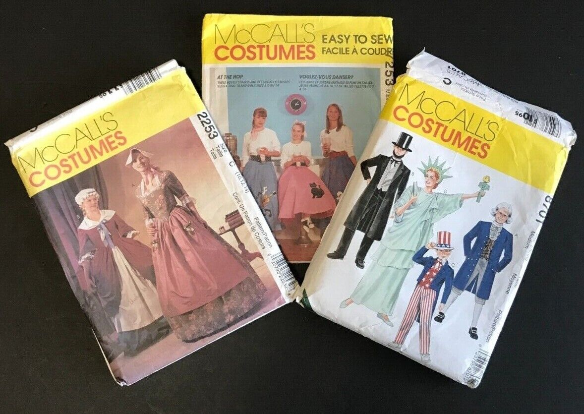 3 McCall\'s Costume Patterns ~ 2253-Colonial, 7253-50s, 8701-Patriotic