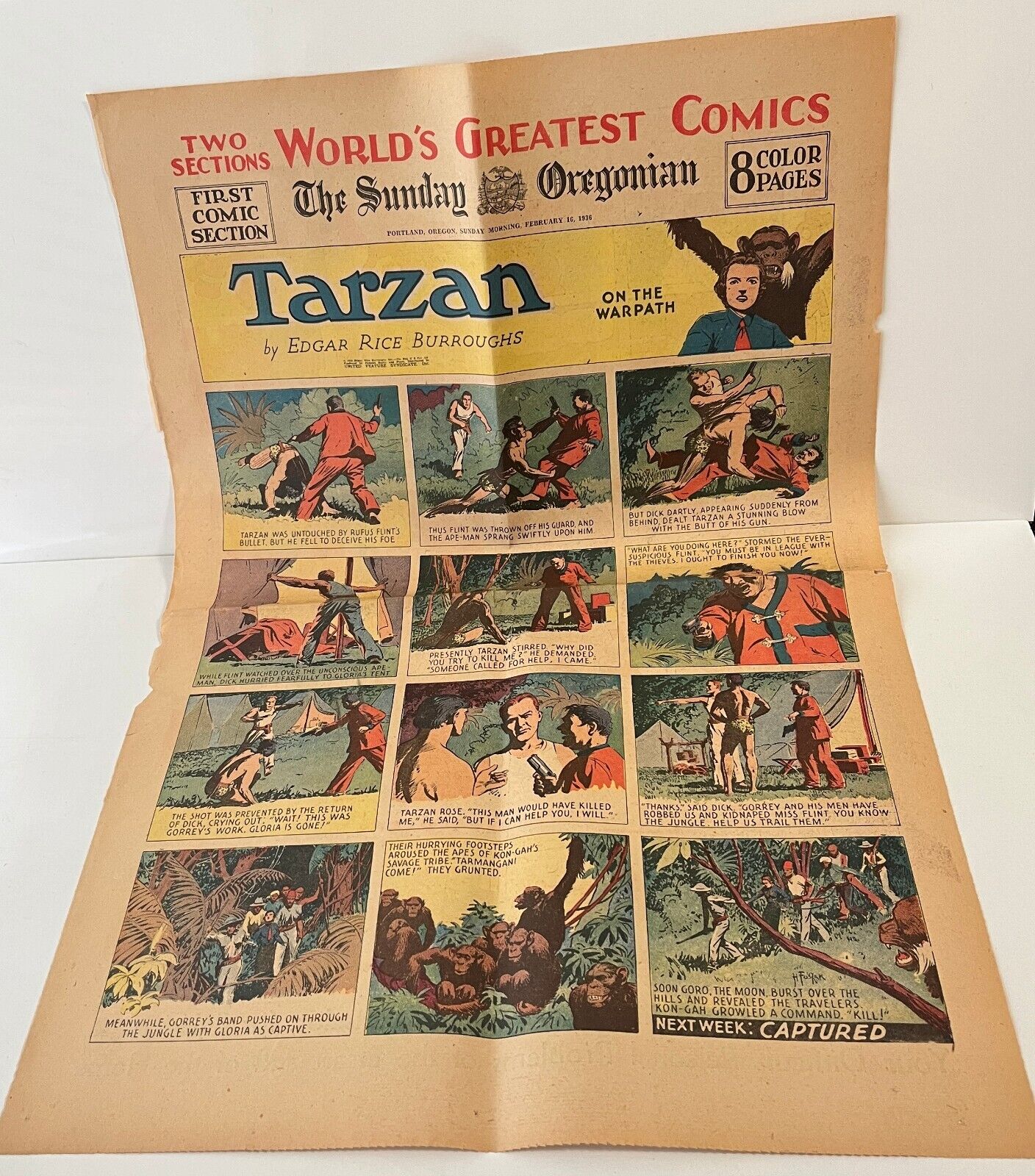 Tarzan On The Warpath Comic Strip Page Edgar Rice Burroughs Hal Foster Vtg 1930s