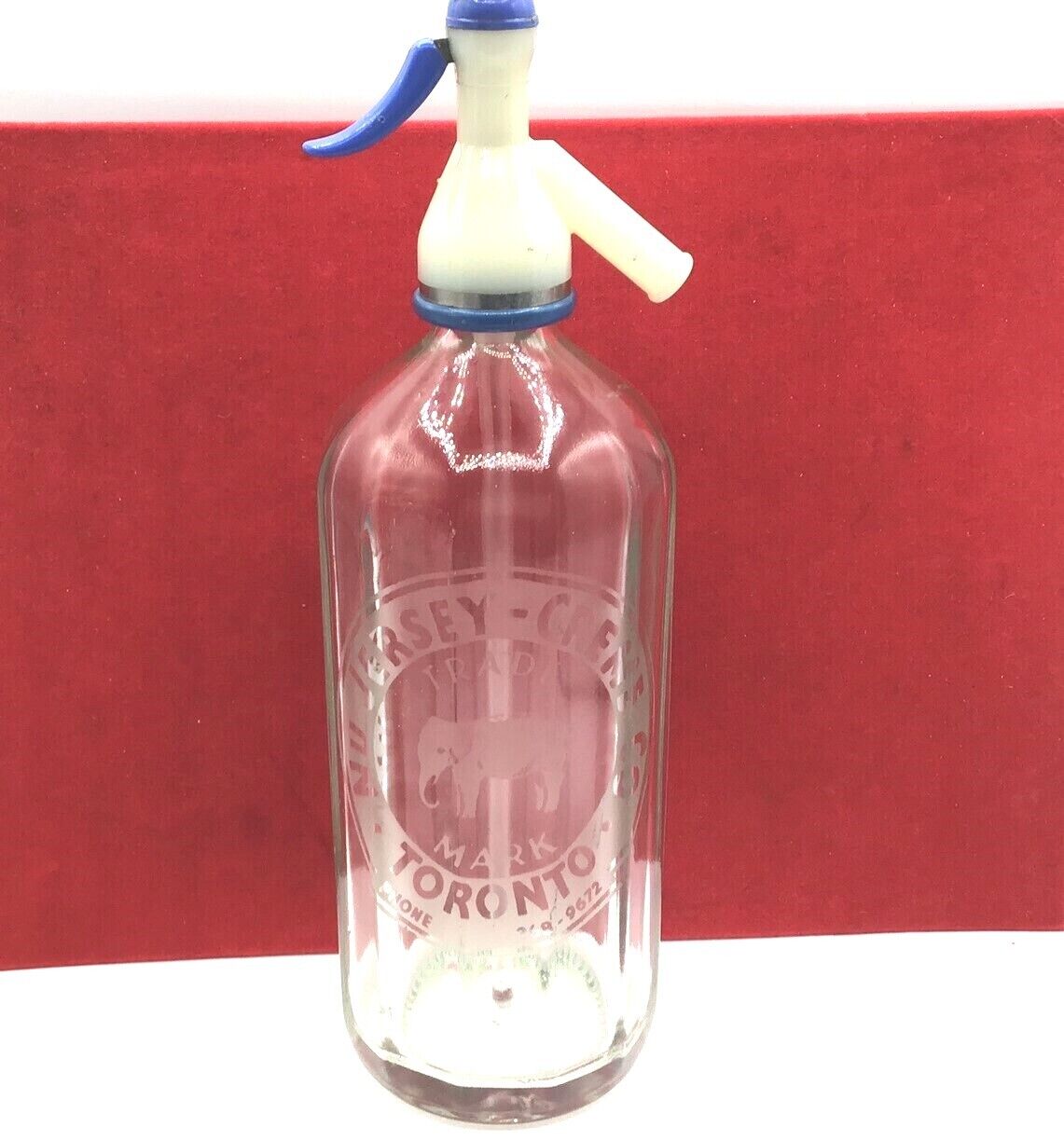 Vtg Glass Nu Jersey-Creme Co Seltzer Bottle Toronto 38 oz Elephant Logo c.1930