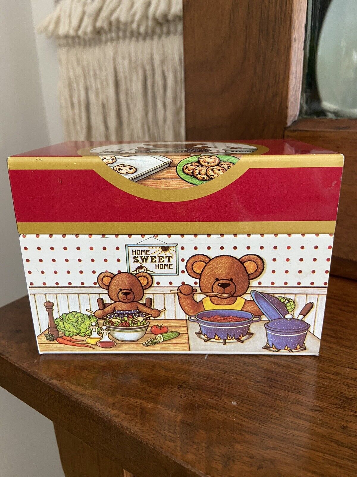 Vintage Sweetie Bear 1987 Parco Foods Recipe Box Tin Cute Cooking Teddy Bear