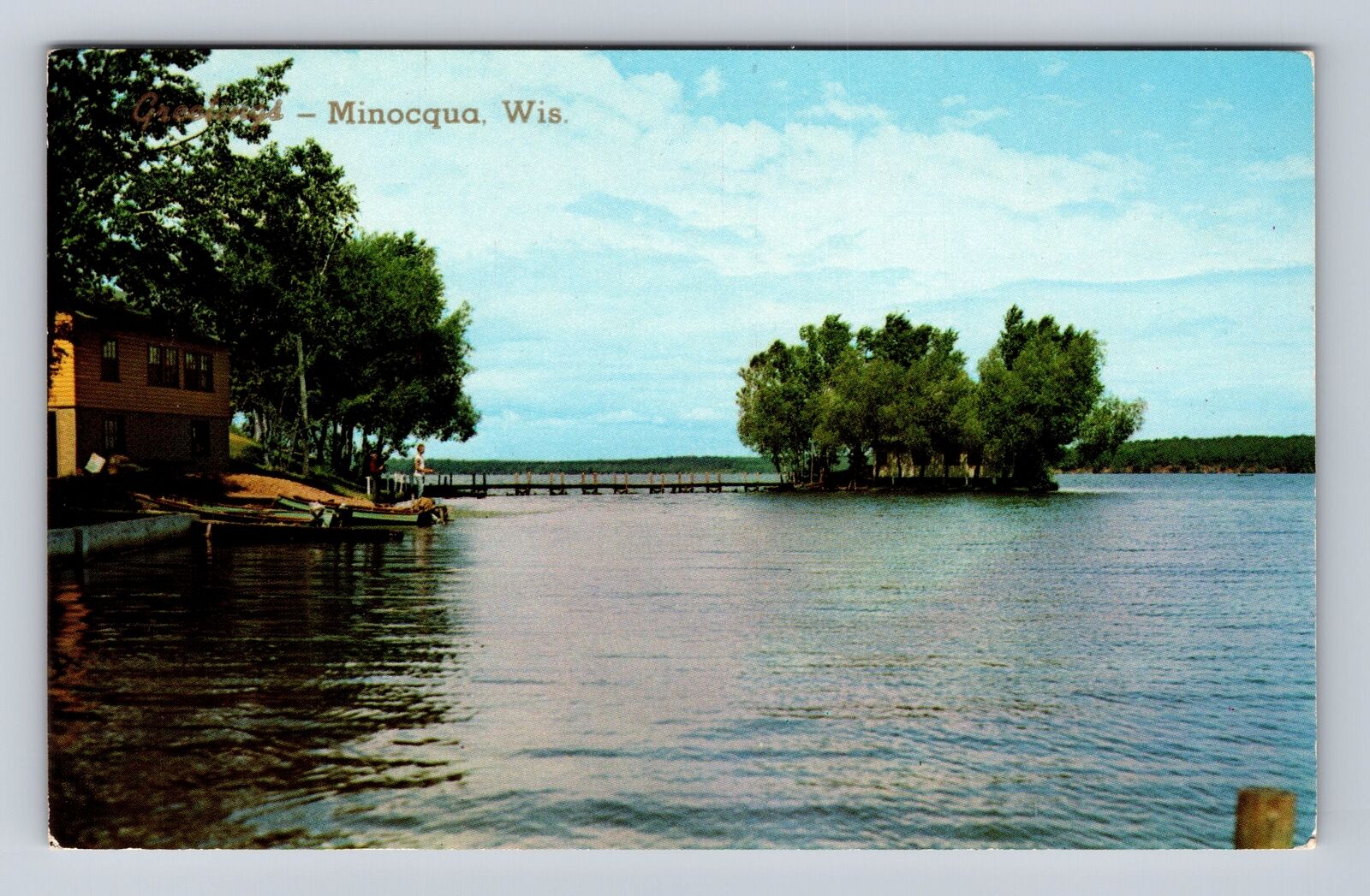 Minocqua WI-Wisconsin, Blue Water Surrounded Isle, Antique Vintage Postcard
