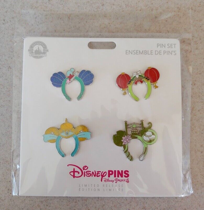 Disney Pin #153063 Ariel Mulan Jasmine Tiana - Princess Ears Hat Booster Set