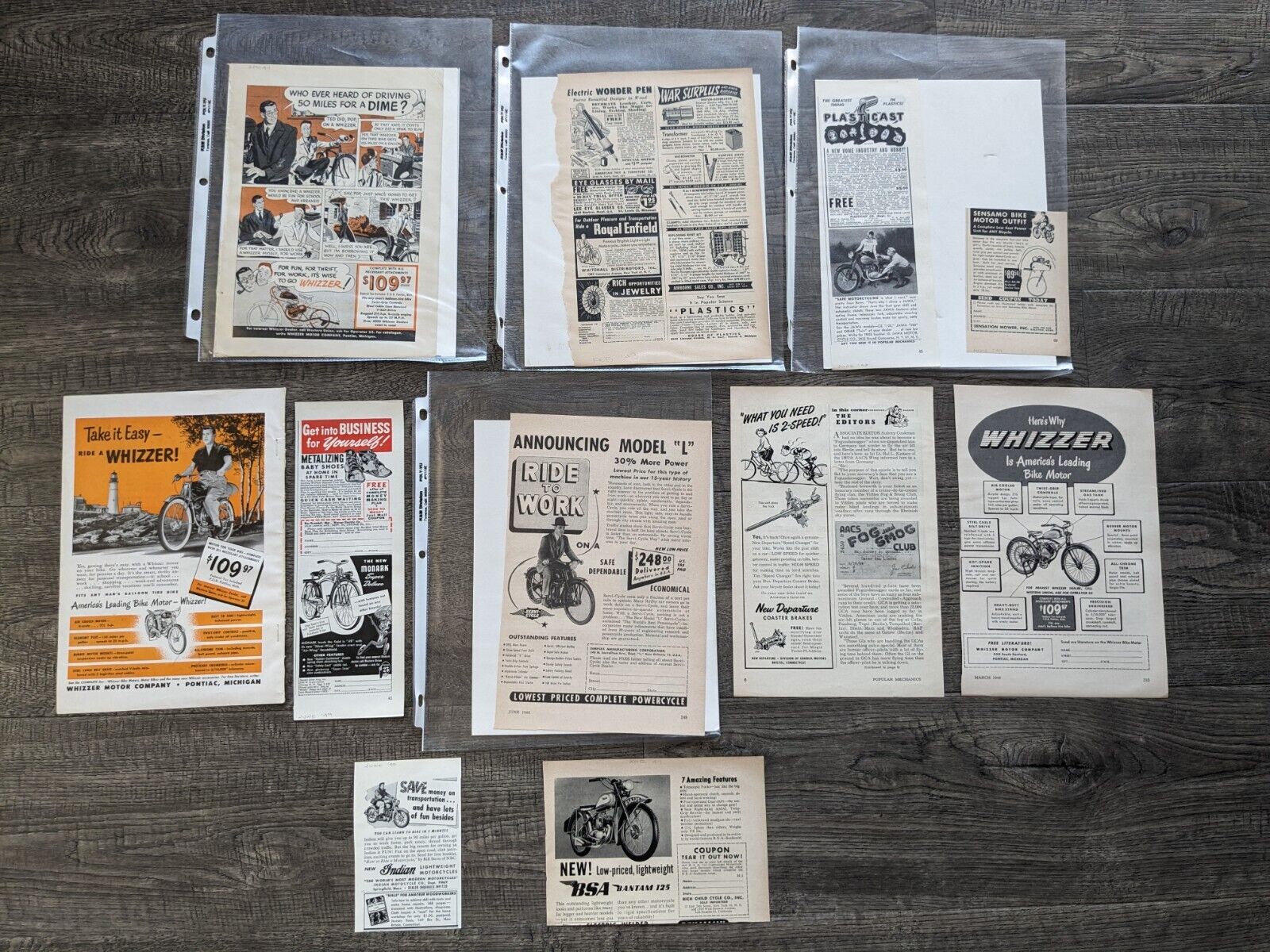 Vintage 1940\'s Original Bike Magazine Ads: The Whizzer, BSA, Monark, Servi-Cycle