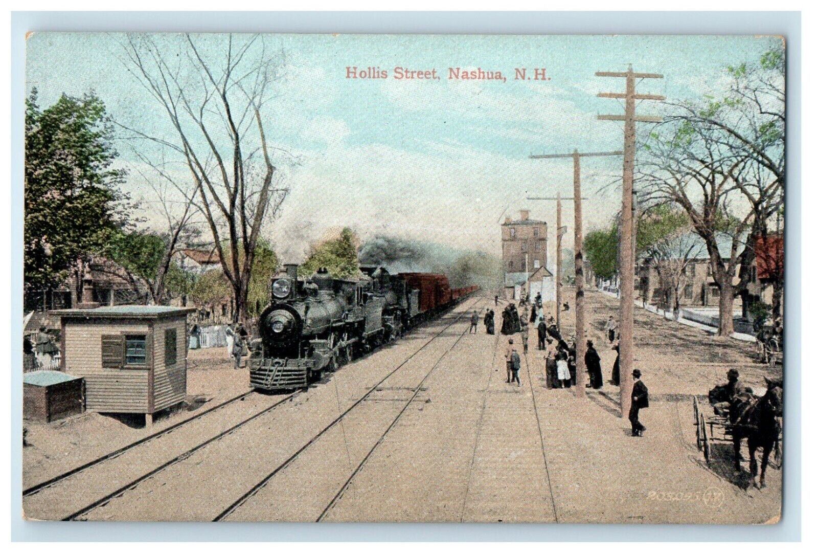 c1905 Hollis Street Railroad Train Nashua New Hampshire NH Antique Postcard