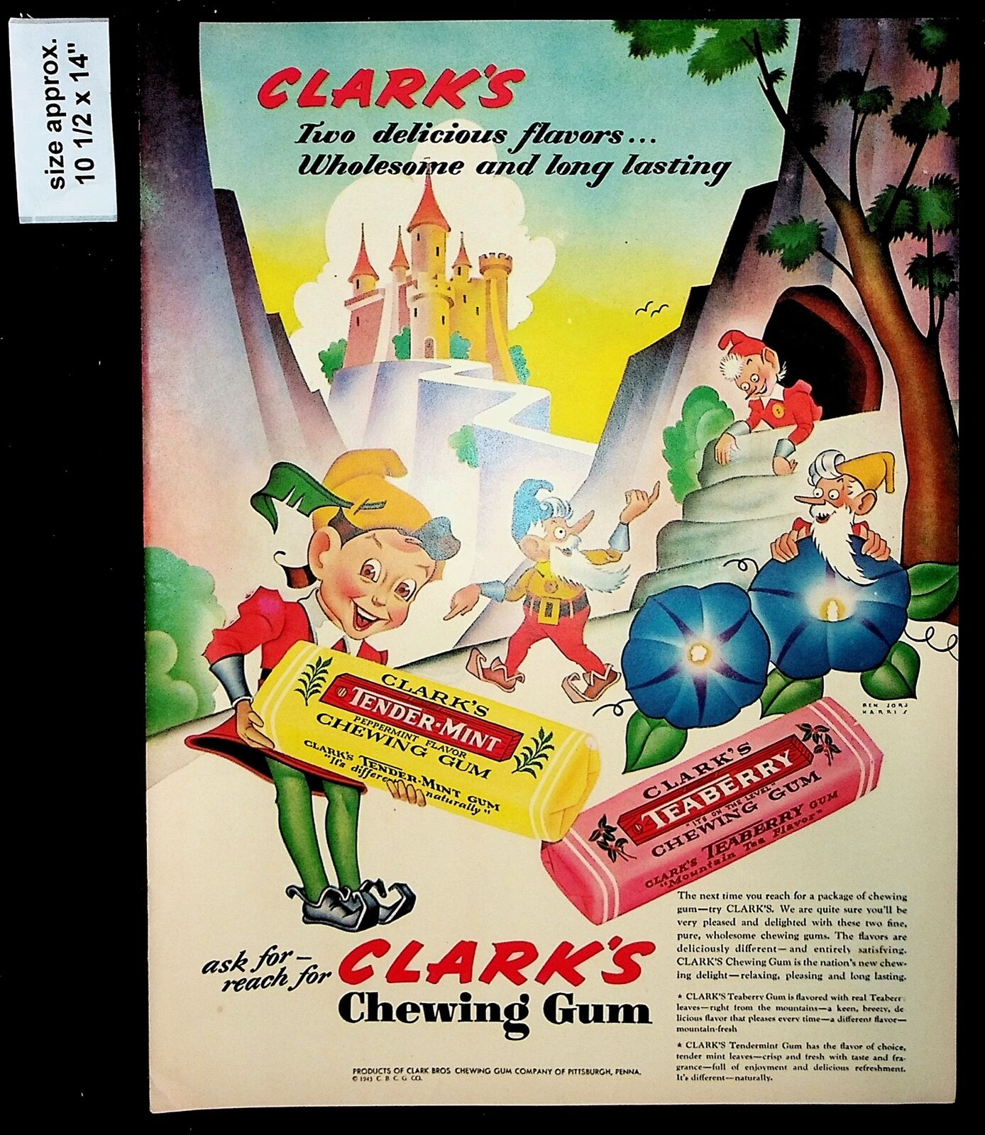 1943 Clark\'s Chewing Gum Peppermint Teaberry Tendermint Vintage Print Ad 37567