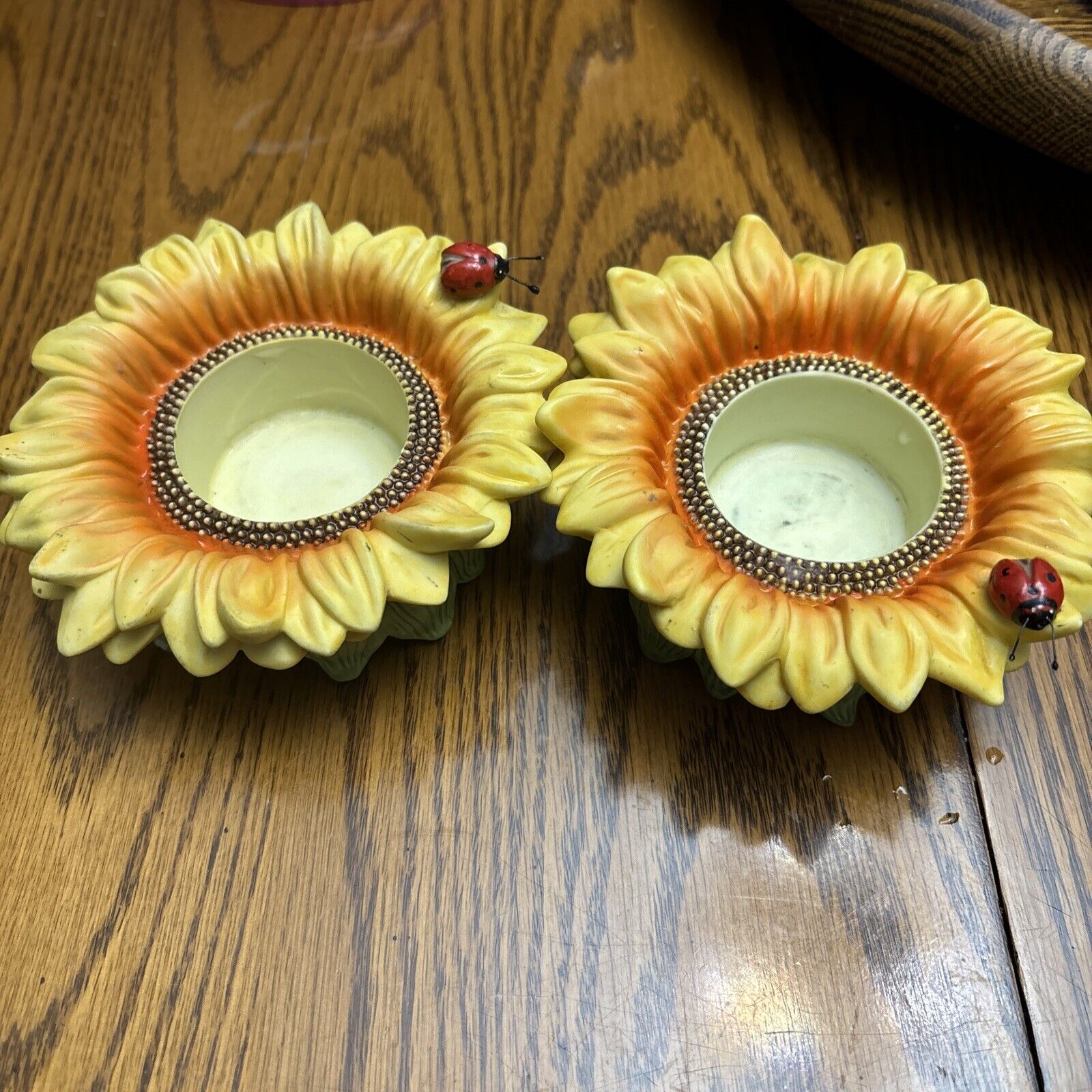 2 PartyLite Sunflower Buddies Ladybug Tealight  Candle Holders