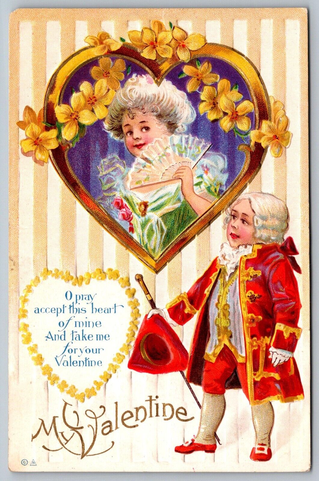 Antique Valentines Day Postcard Soldier Lady O Pray Accept This Heart 1912 J1