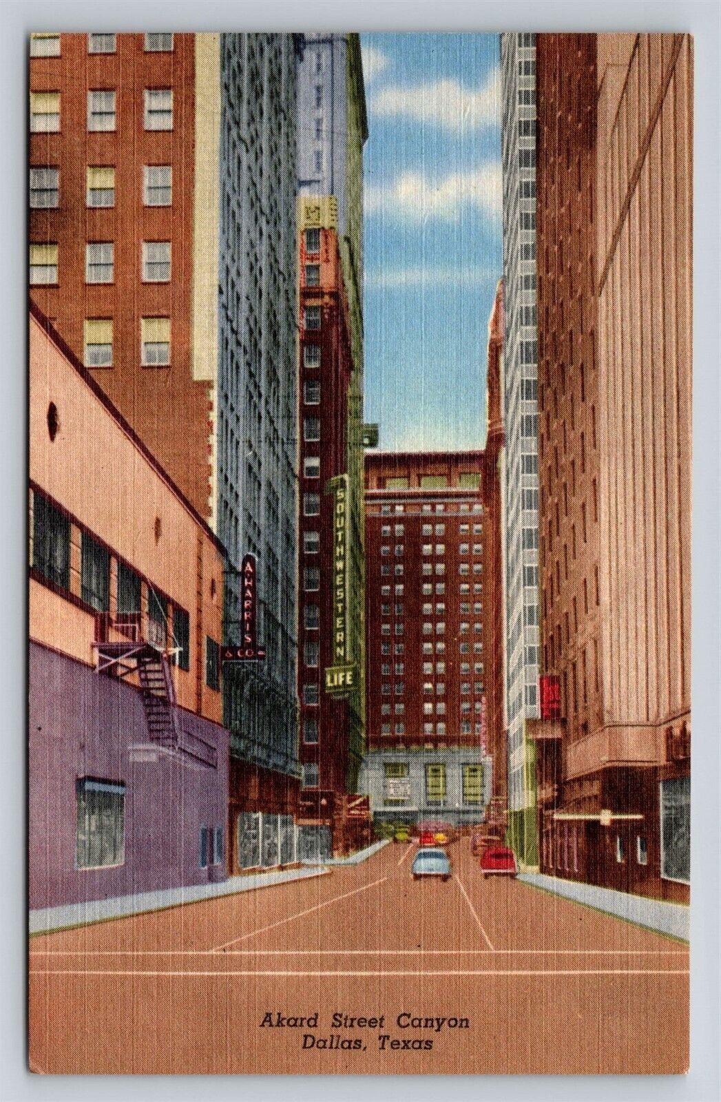 Dallas Texas Akard Street Canyon TX Vintage Postcard Street View Unused