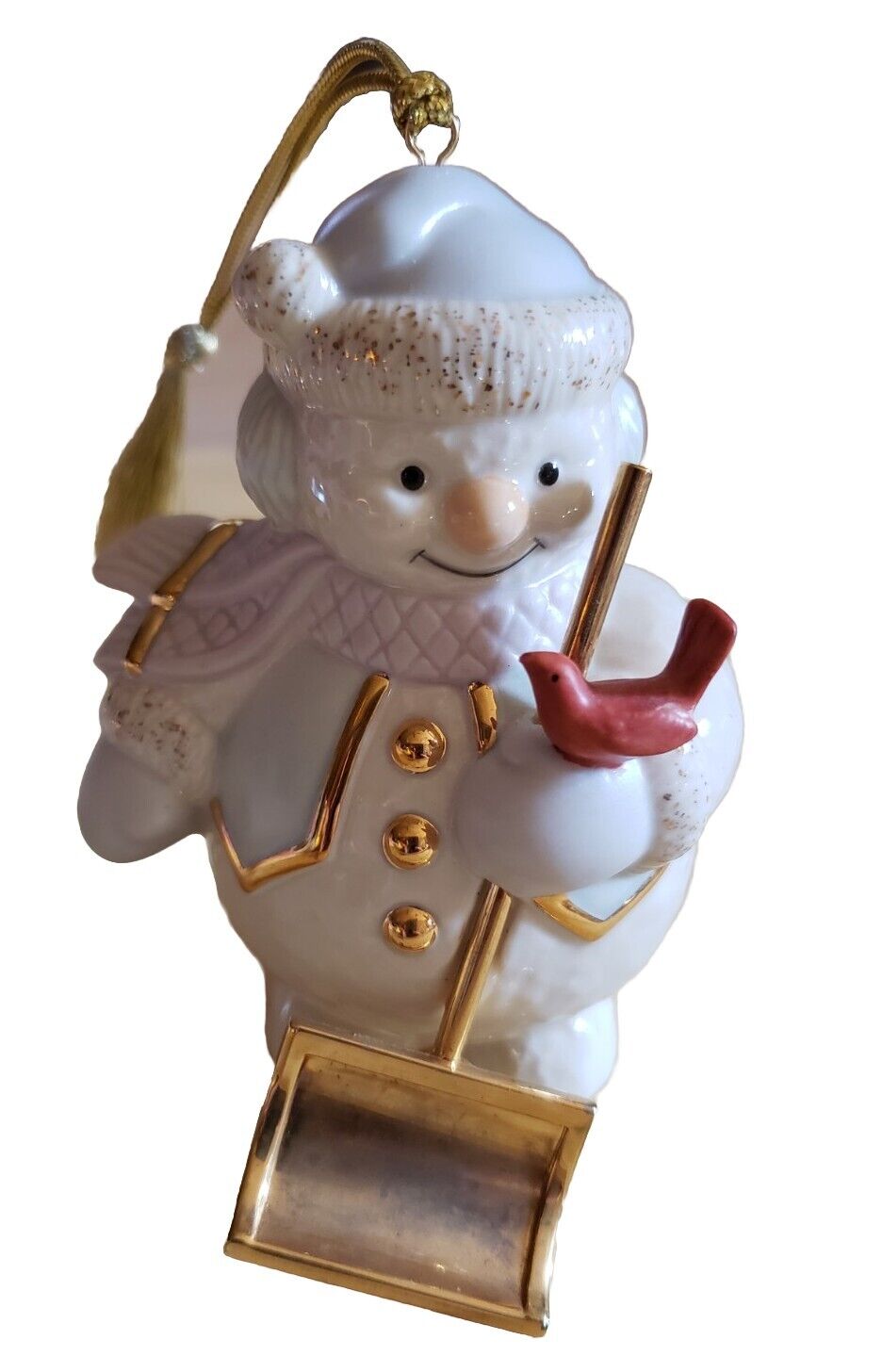 Vintage LENOX Porcelain Christmas Ornament Holiday Snowman Shovel Cardinal 