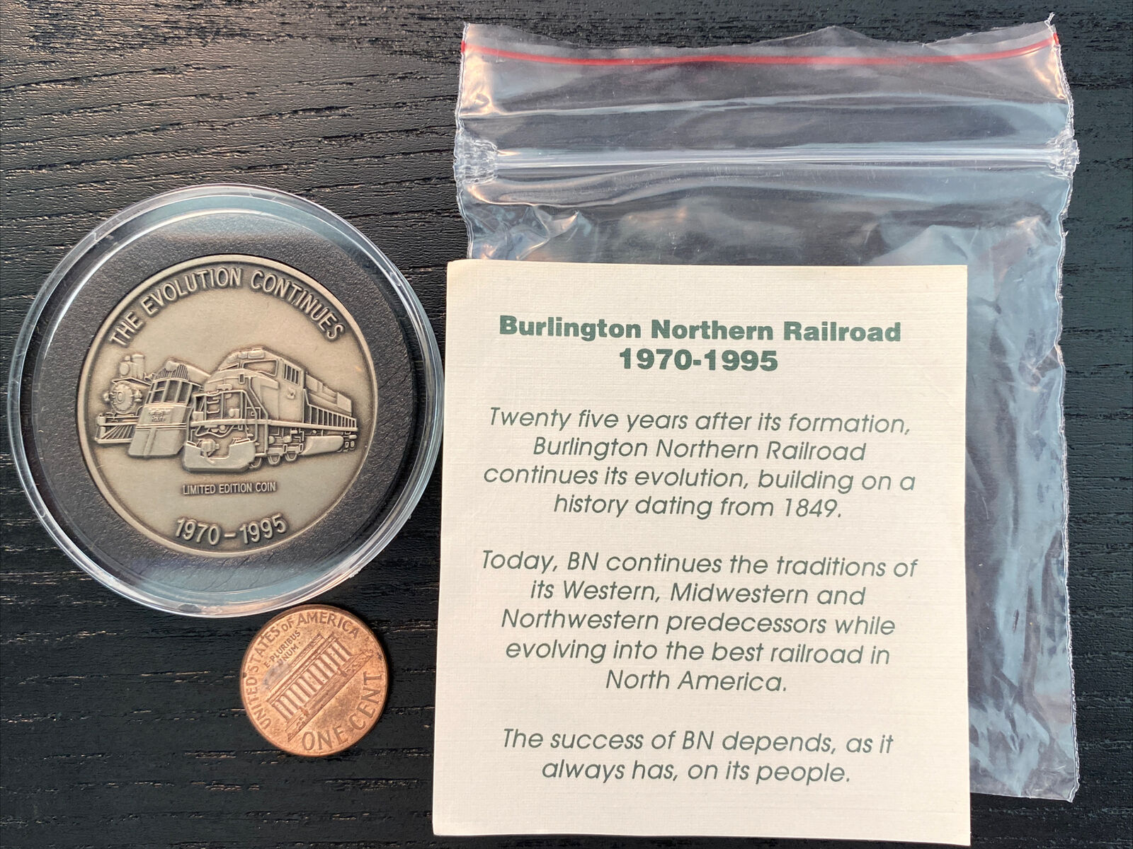 VTG\'95 Burlington Northern Railroad 25th Anniversary Coin LE Employee Issue +COA