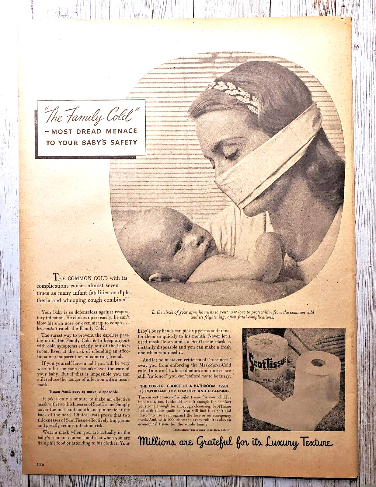 1945 Scot Bathroom Toilet Tissue Baby Common Cold With Complications Print Ad