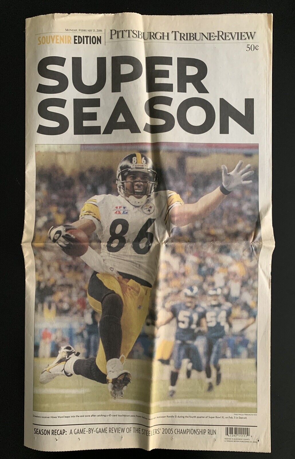 2006 Pittsburgh Tribune Review Pittsburgh Steelers NFL Super Bowl XL Newspaper