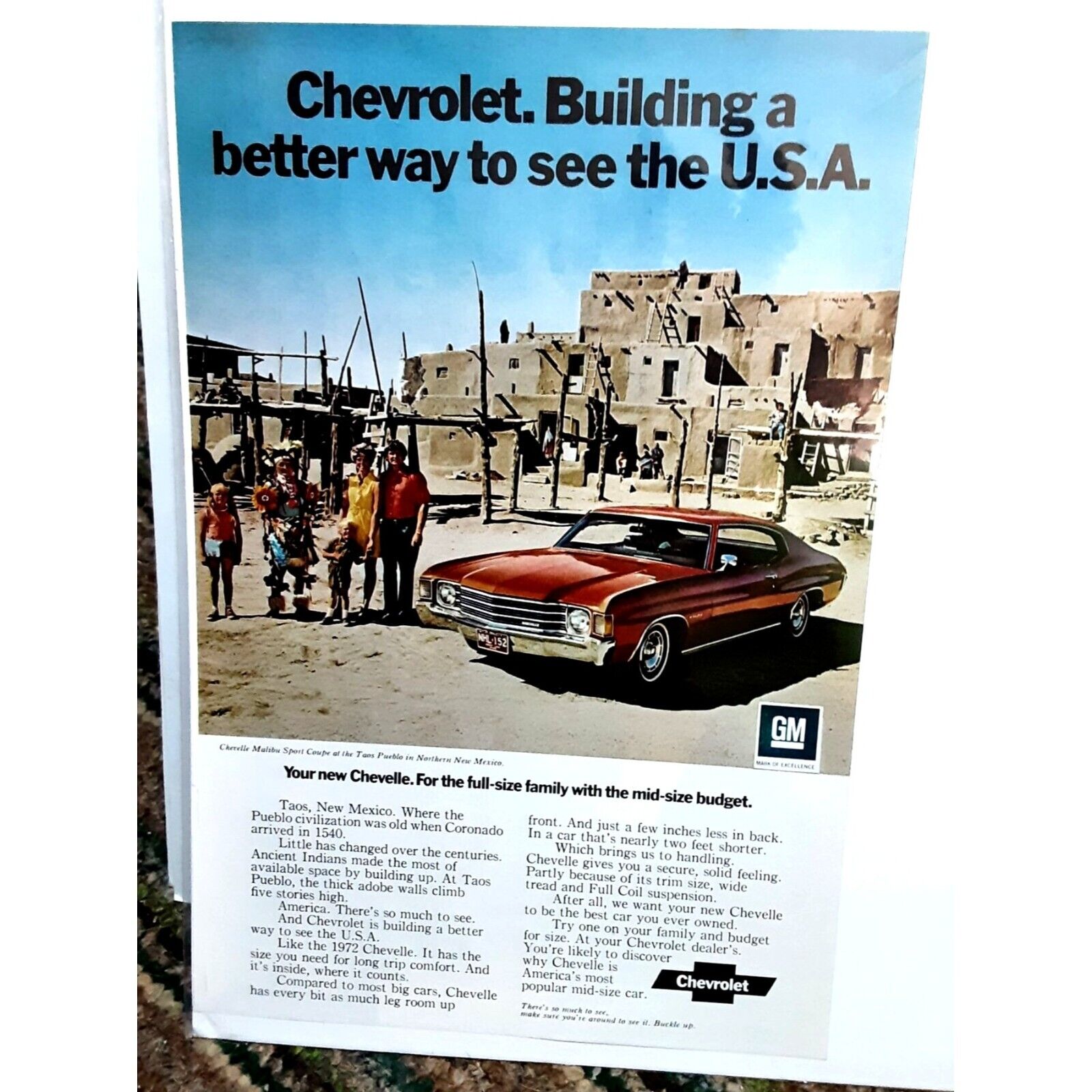 1972 Chevy Chevelle Sport Coupe Print Ad vintage 70s Taos New Mexico