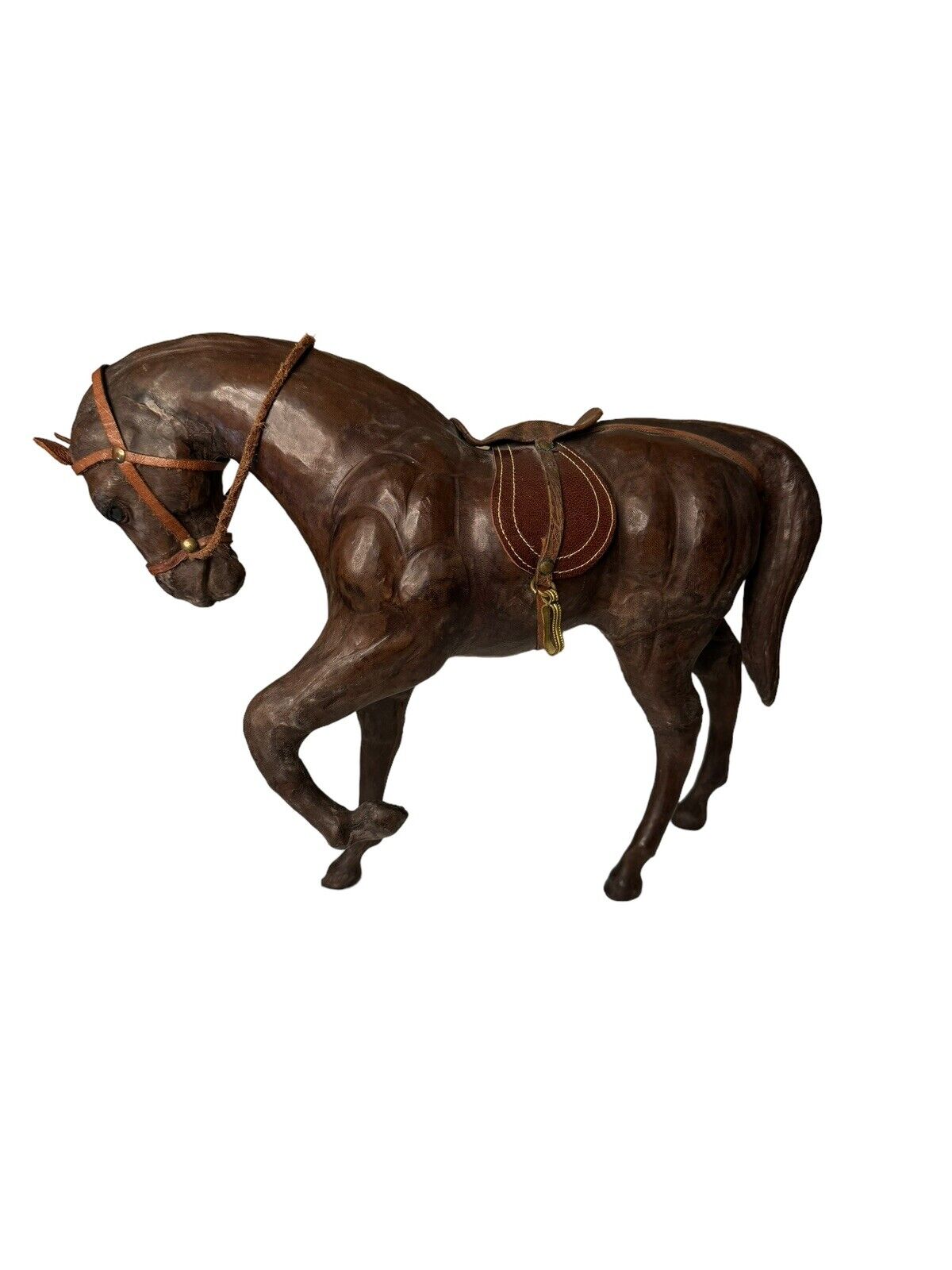 Vintage 1970s Leather Horse Figure Equestrian Sculpture Tablescape Shelf Sitter