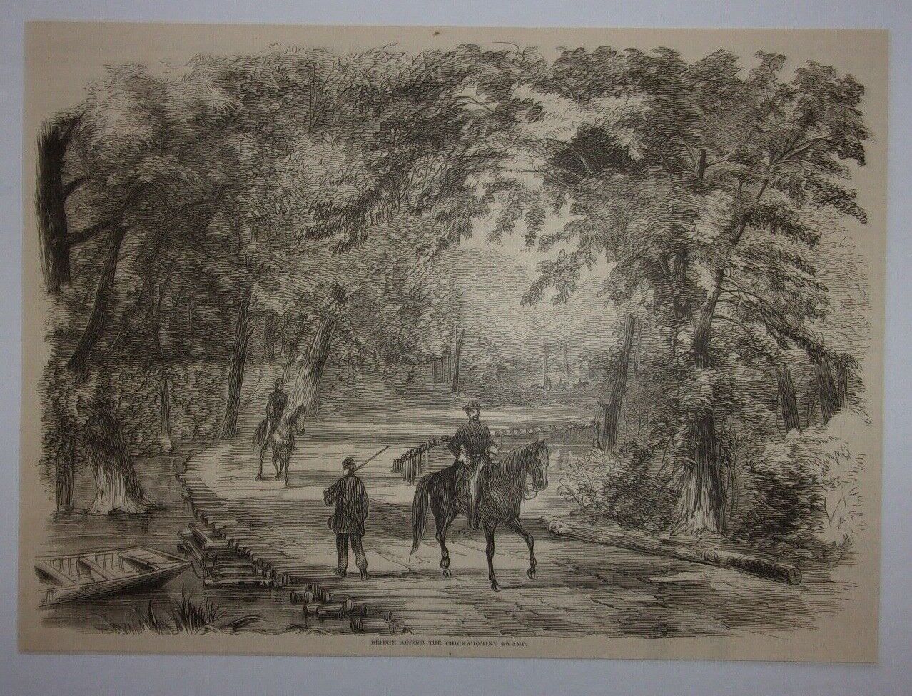 1866 Bridge Across the Chickahominy Swamp (Civil War) Engraving