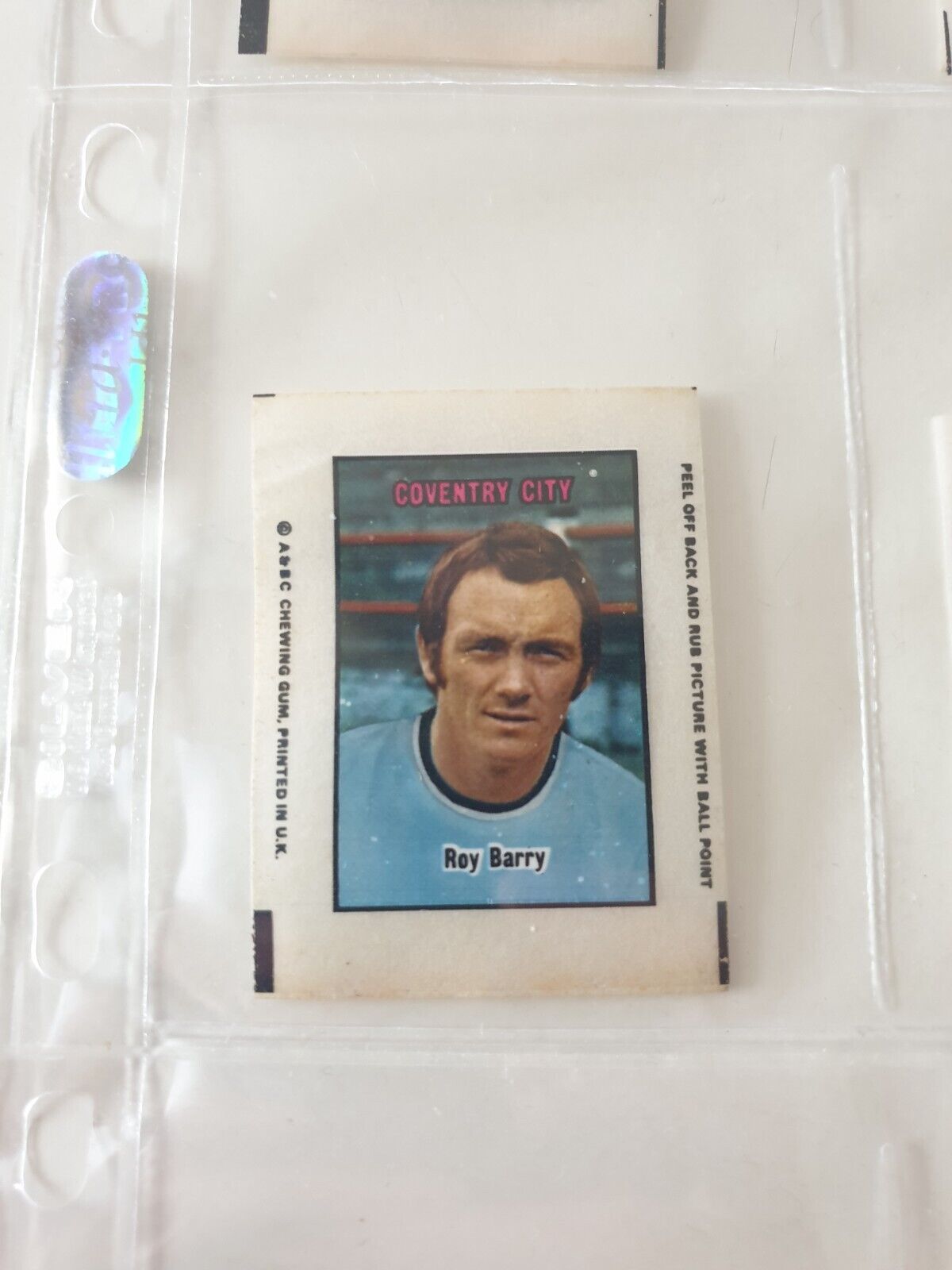 A&BC FOOTBALLER CARDS TRANSPARENCIES ROY BARRY COVENTRY CITY 1970 ORANGE BACK