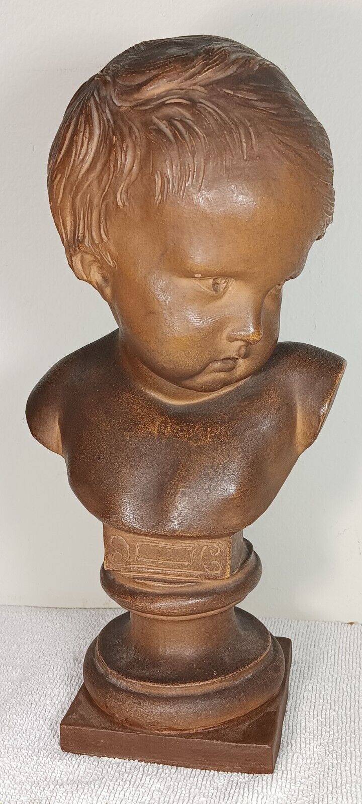 Vintage Italian 19th Century Bust Of A ChildClay Statue After Francois DuQuesnoy