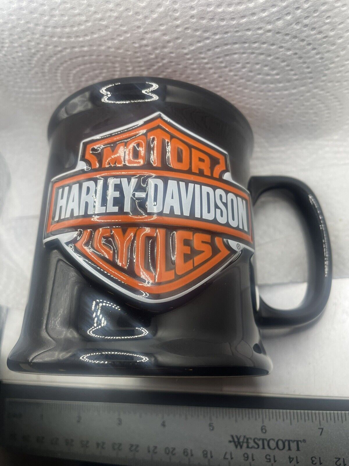 Harley Davidson Official Licensed Orange Black Coffee Mug 14oz Raised Logo