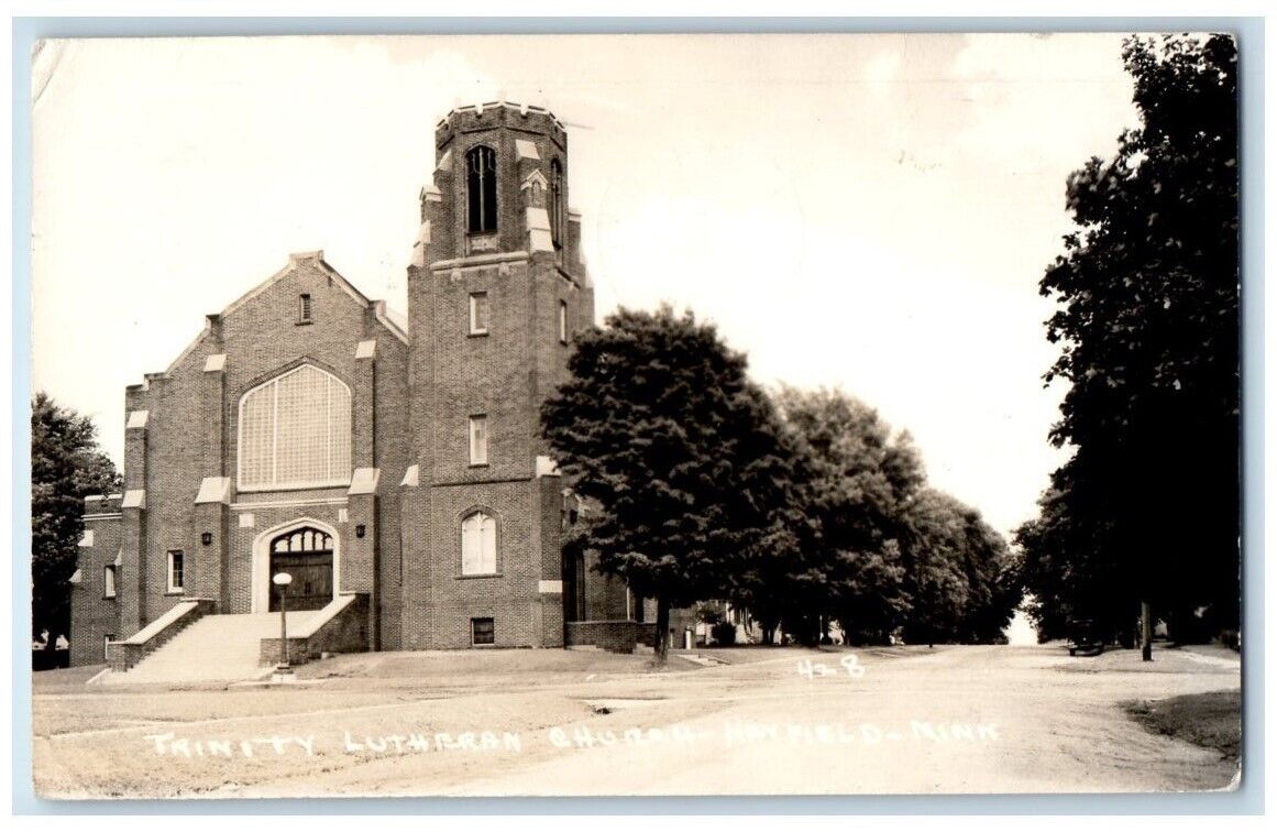 1951 Trinity Lutheran Church View Hayfield Minnesota MN RPPC Photo Postcard