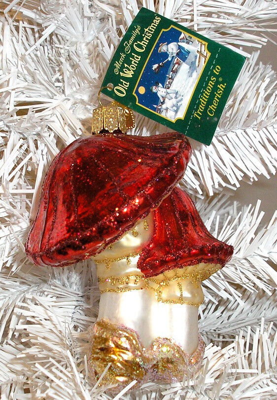 2007 OLD WORLD CHRISTMAS - DOUBLE MUSHROOM - BLOWN GLASS ORNAMENT - NEW