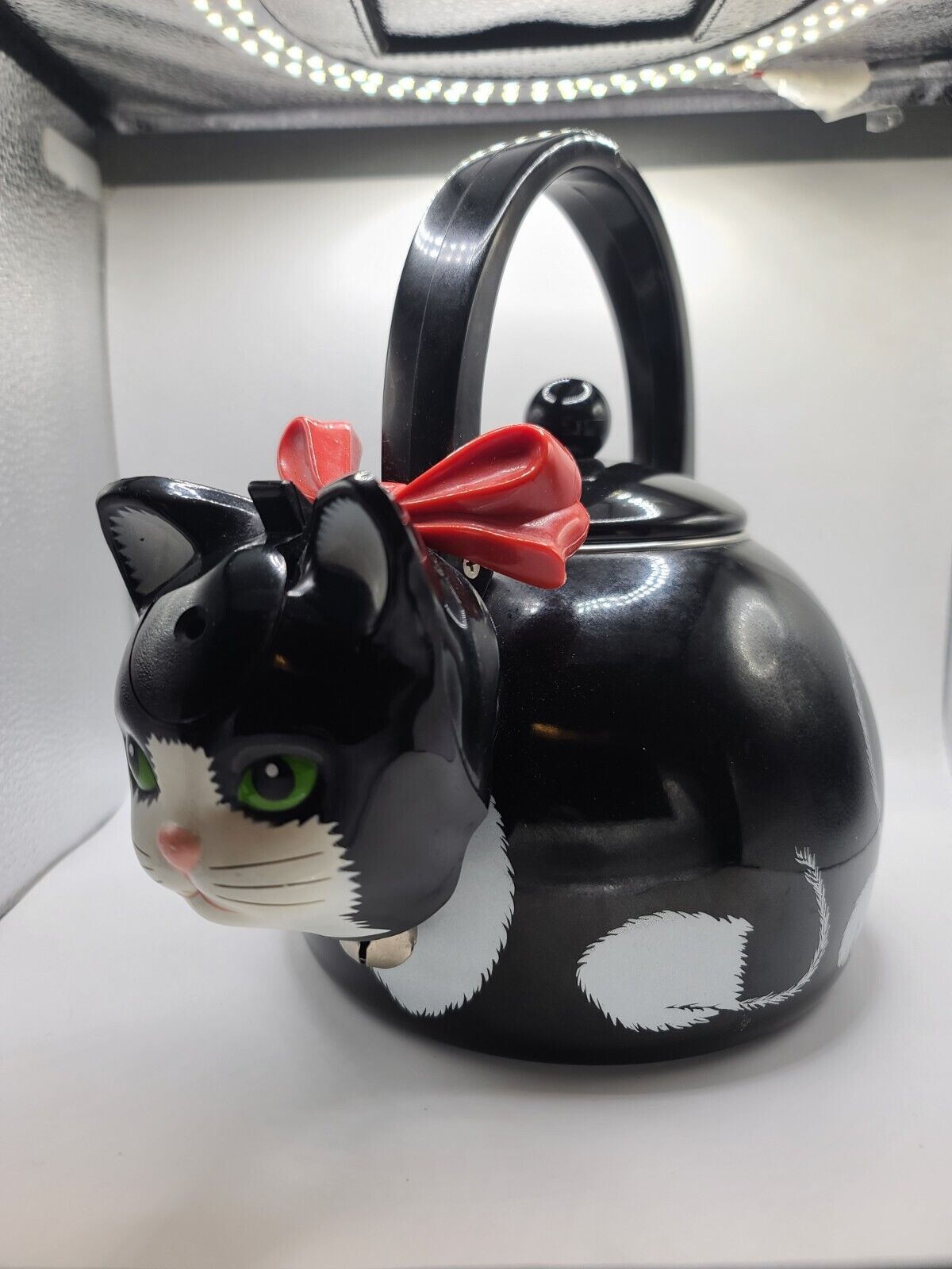 Vintage 90s Cat Teapot Via Ancona Metal Kitty Cat Whistling Tea Kettle Black