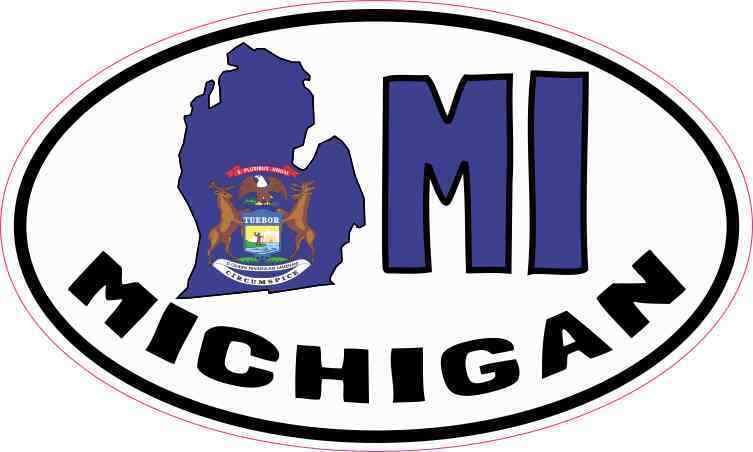 5x3 Oval MI Michigan Sticker Vinyl Luggage Car Truck Bumper Cup Tumbler Stickers