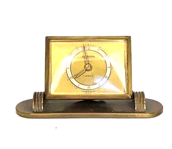 Vintage Europa 7 Jewel Brass Travel Alarm Clock WORKS 