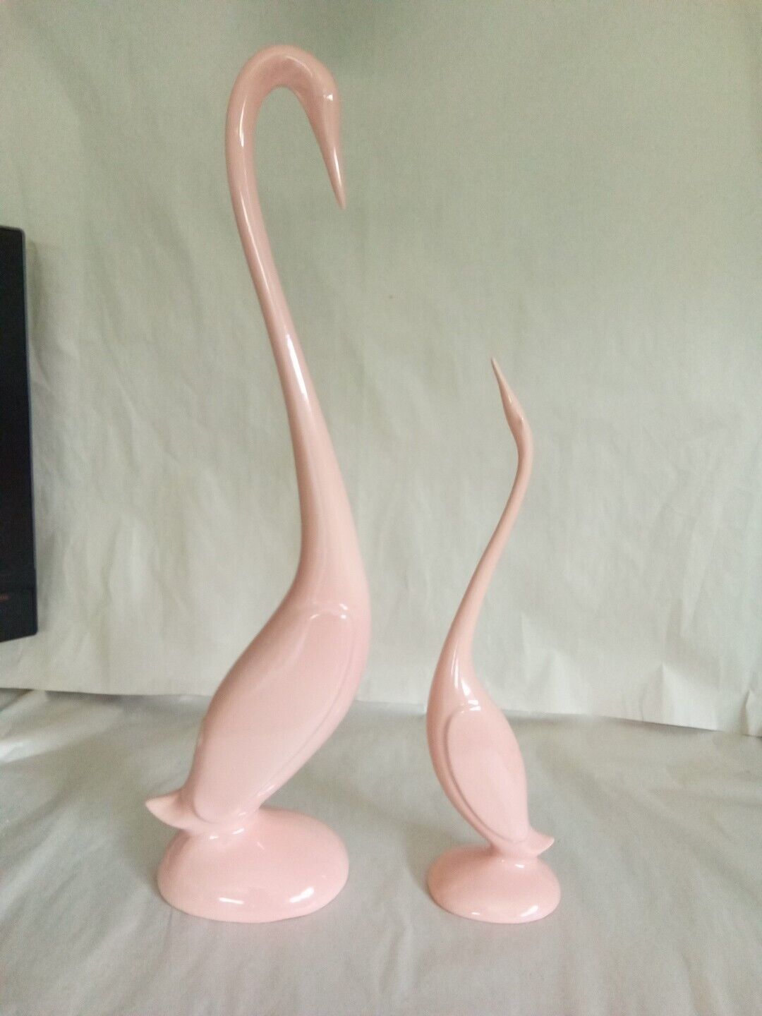 Pair Of Vtg Light Pink Ceramic Long Neck Swan/Egret Figurines