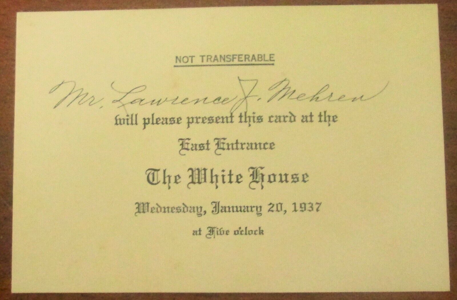 RARE INVITE TO THE RECEPTION AT THE WHITE HOUSE, F. D. ROOSEVELT, INAGURAL 1937