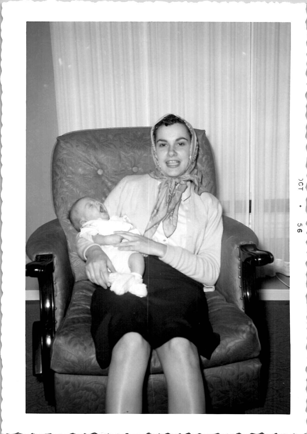 Auntie Holding Recently Baptized Baby Catholic Religion 1950s Vintage Photograph