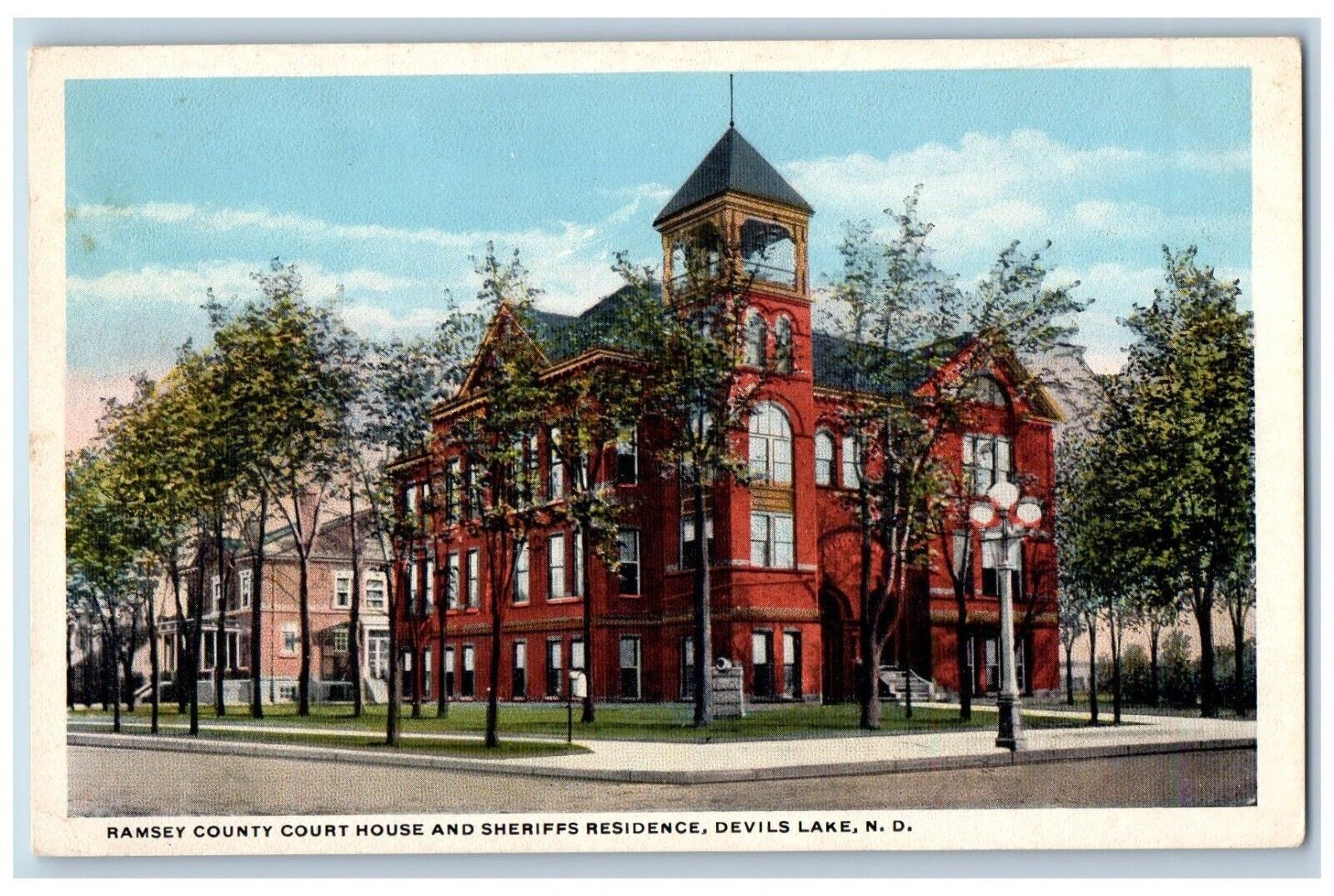 Devils Lake North Dakota Postcard Ramsey County Court House Sheriffs Road c1920